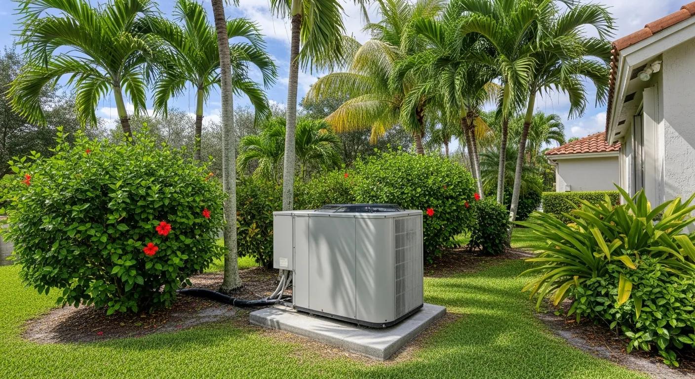 Residential HVAC system in Pembroke Pines — outdoor unit in a tropical setting