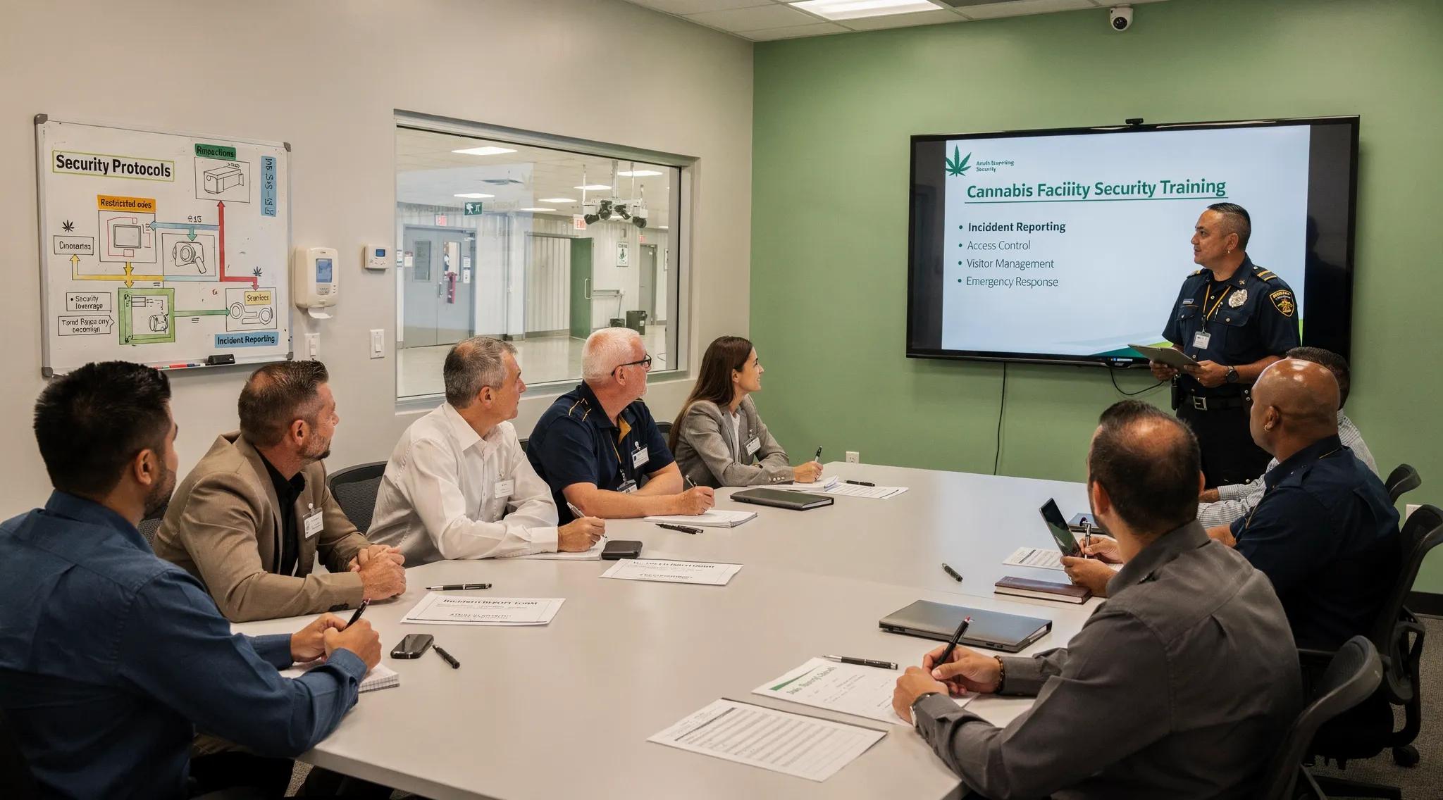 Security personnel training session focused on cannabis facility security protocols