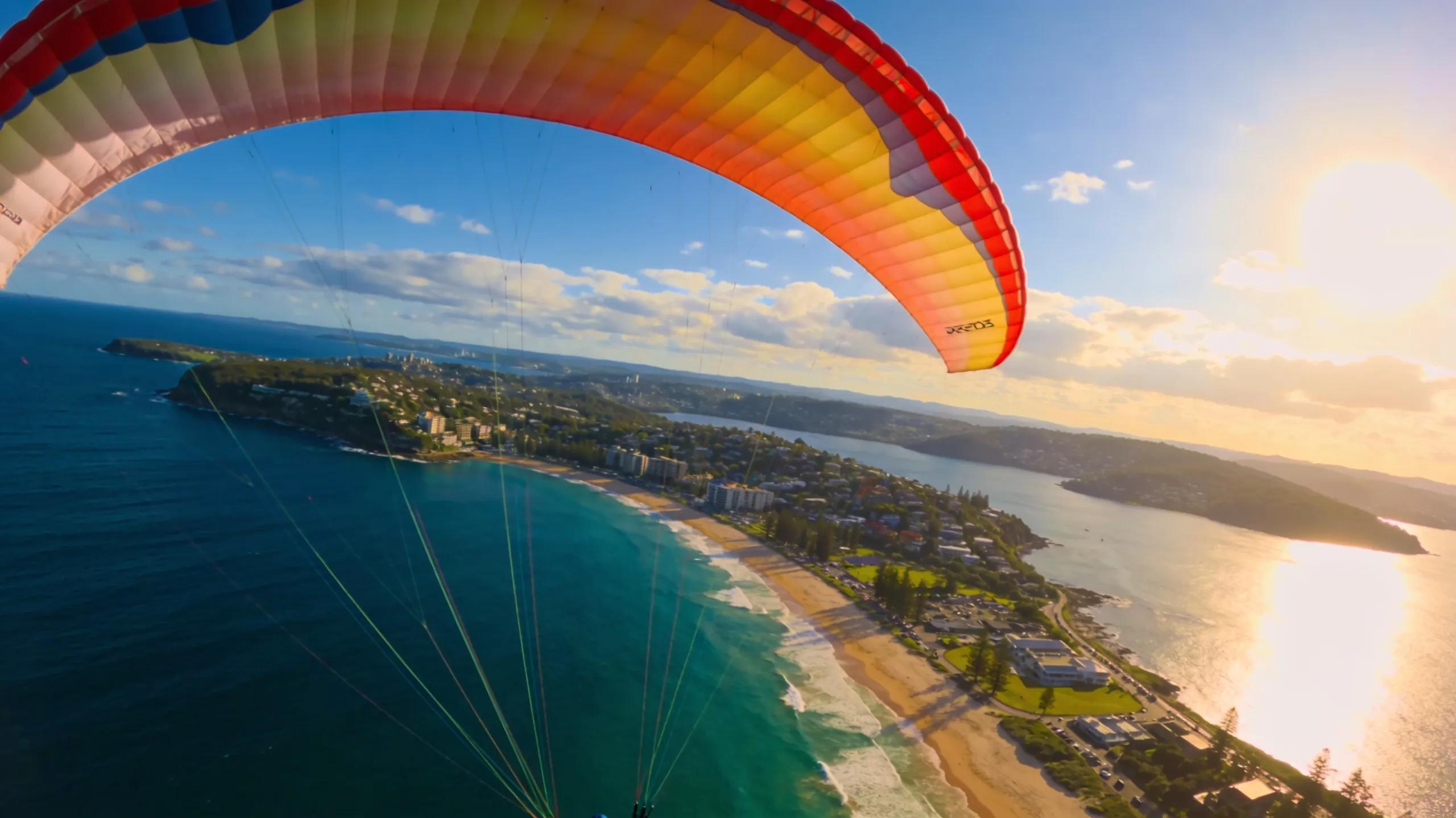 Paraglider soaring over Northern Beaches, depicting vibrant adventure and excitement