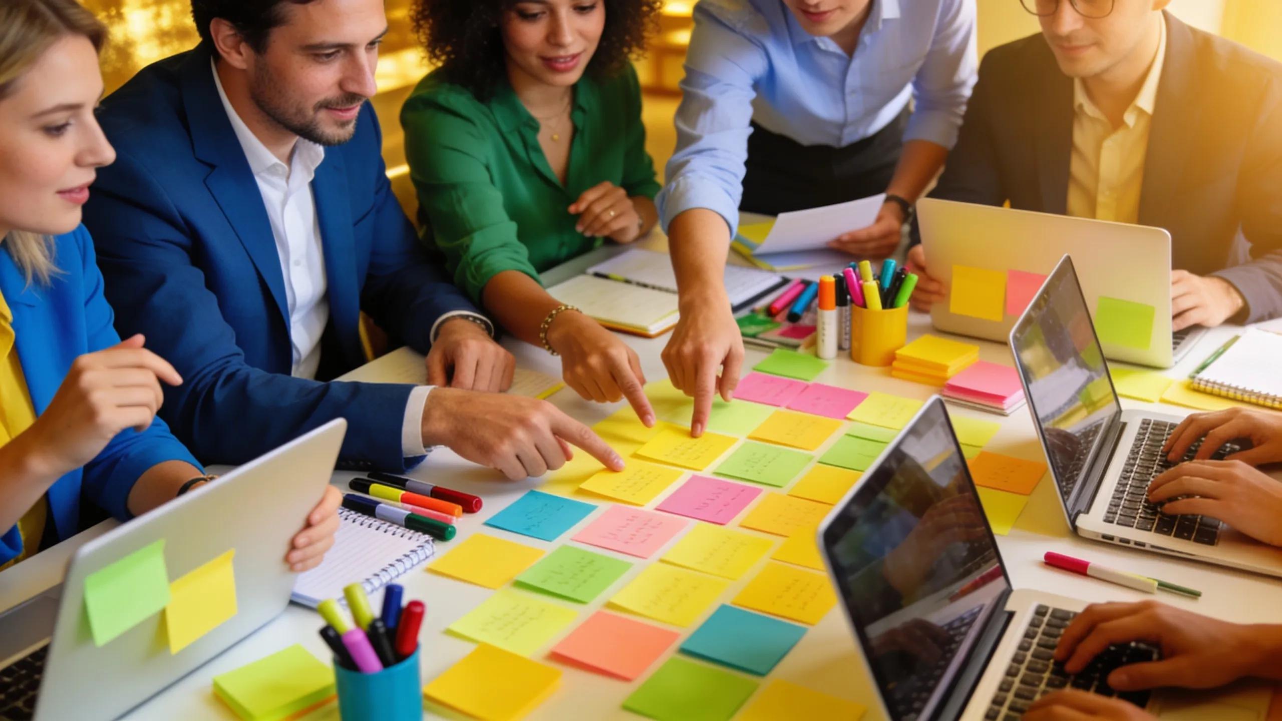 Wealth coaches collaborating on content creation strategies in a dynamic workspace