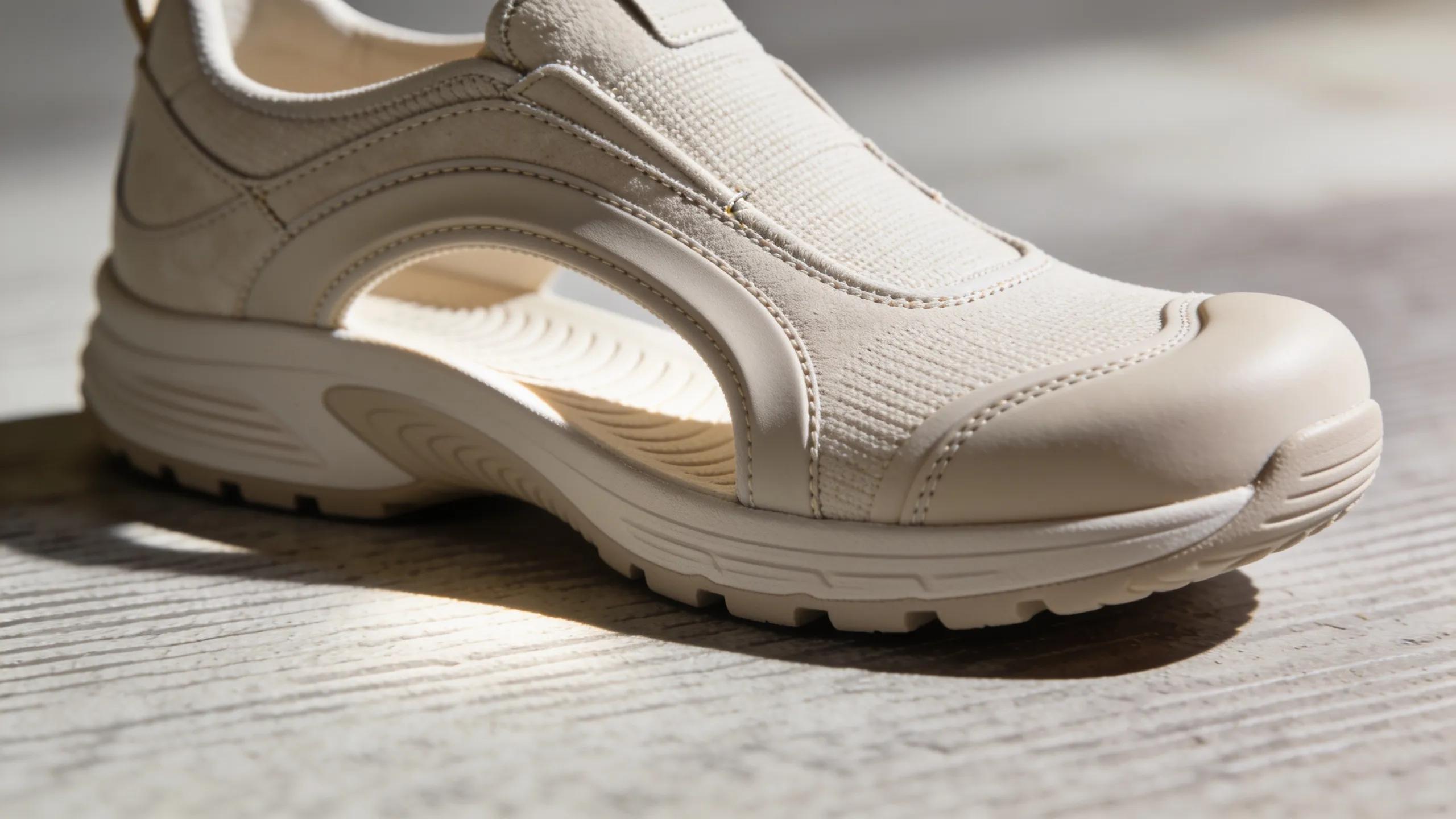 Close-up of orthopedic shoe features like cushioning and arch support for arthritis relief