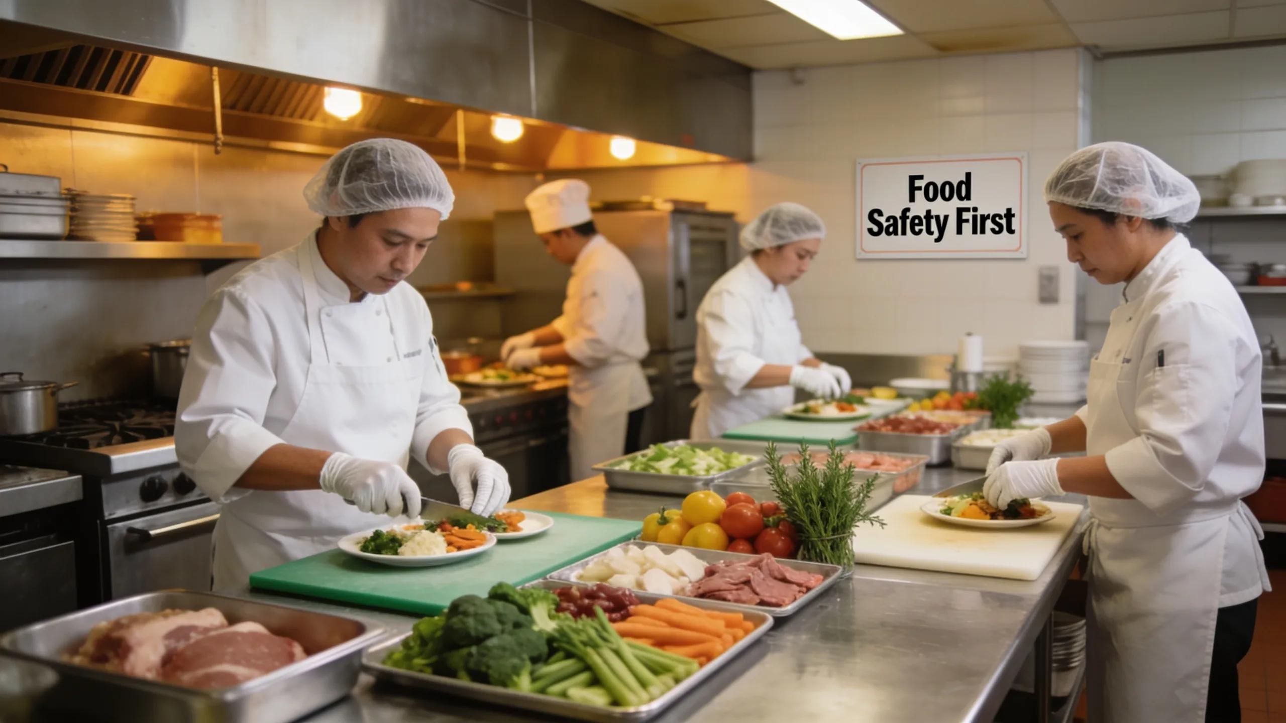 Chefs preparing safe, nutritious meals in a compliant kitchen for senior meal services