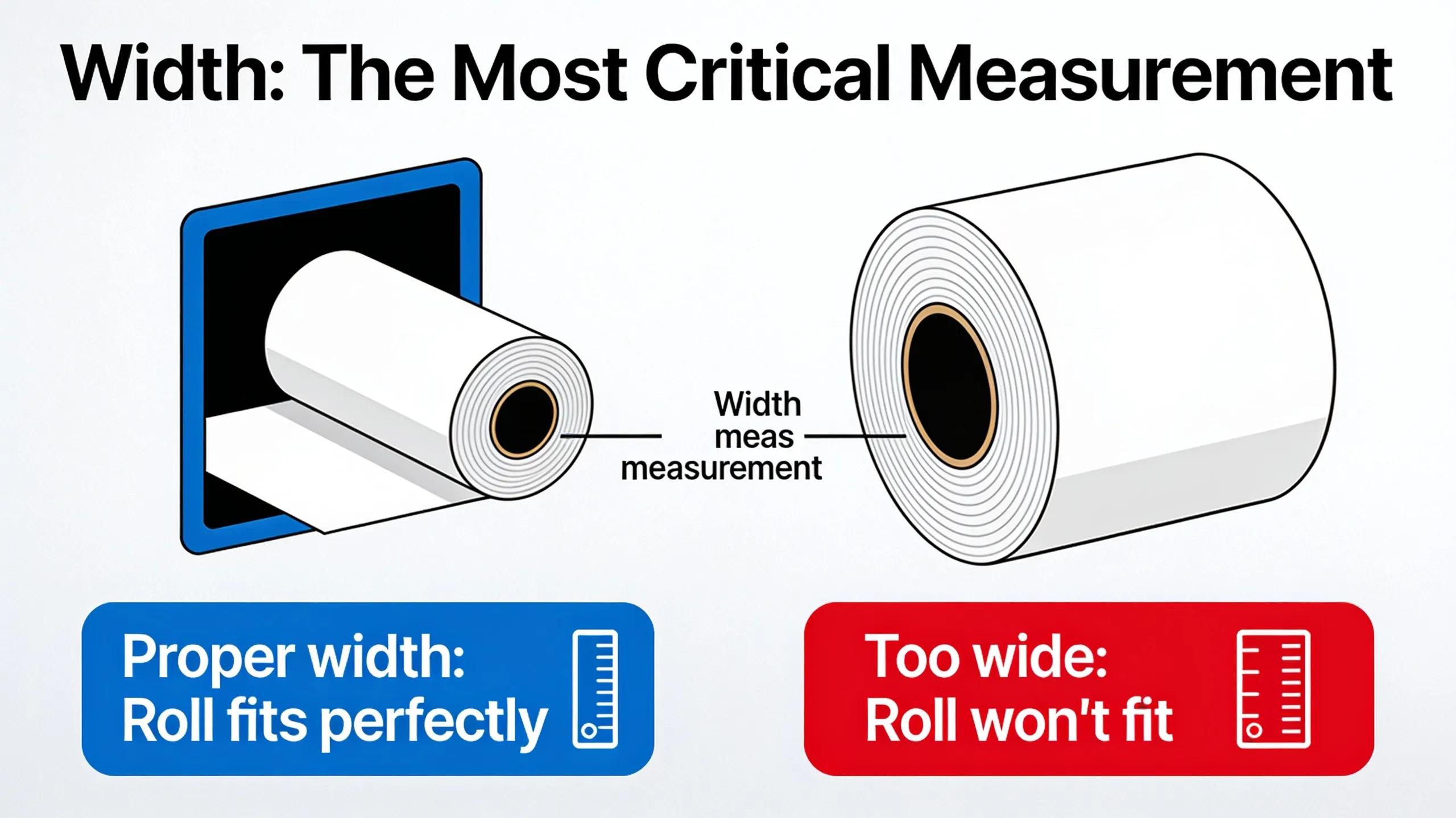 Width is the most critical measurement — a roll that is too wide won't fit