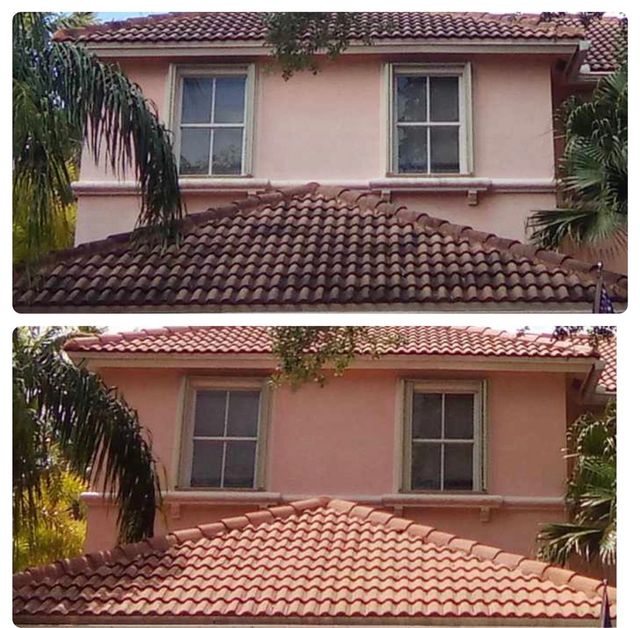 Tile roof cleaning before and after - algae removal South Florida