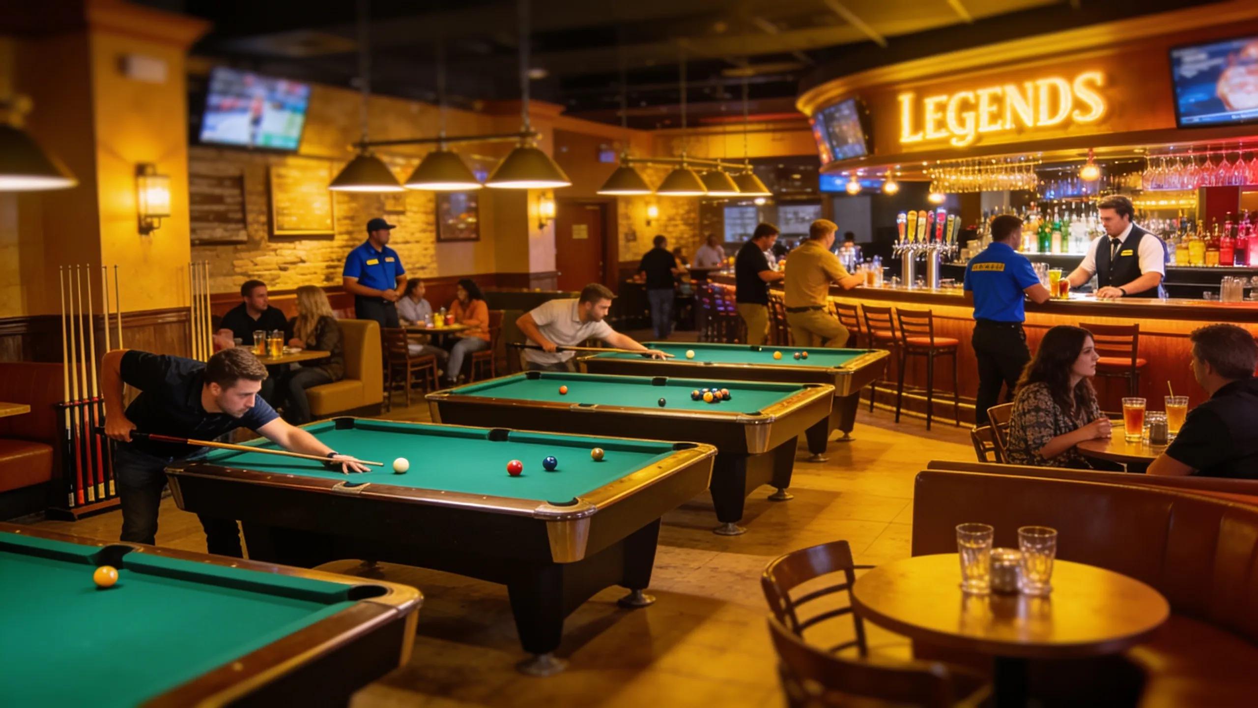 Interior of Legends Sports and Pool Bar showing the vibrant atmosphere suitable for corporate events