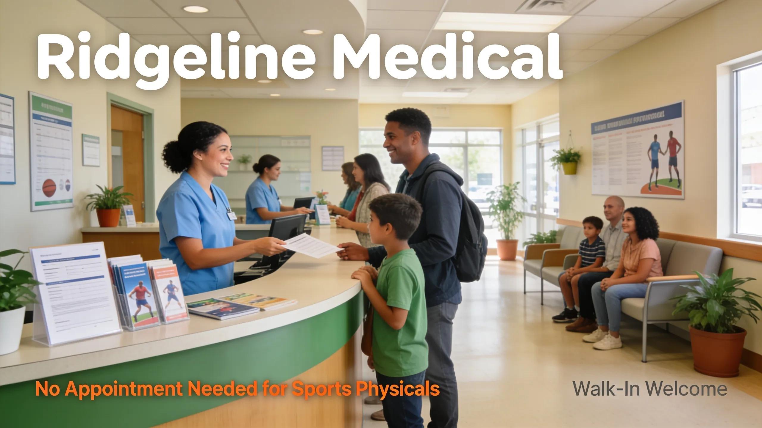 Walk-in clinic showing families accessing sports physicals without appointments
