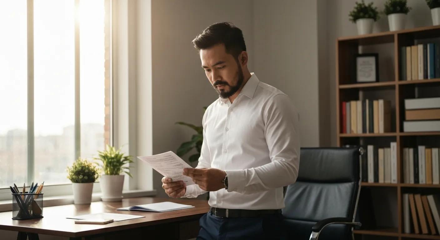 Professional reviewing temporary work visa documents in a home office