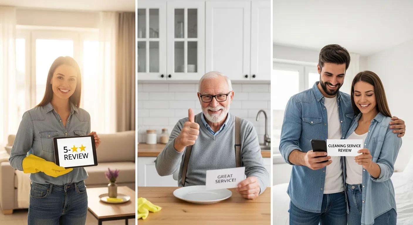 Happy customers sharing testimonials about their cleaning service experiences