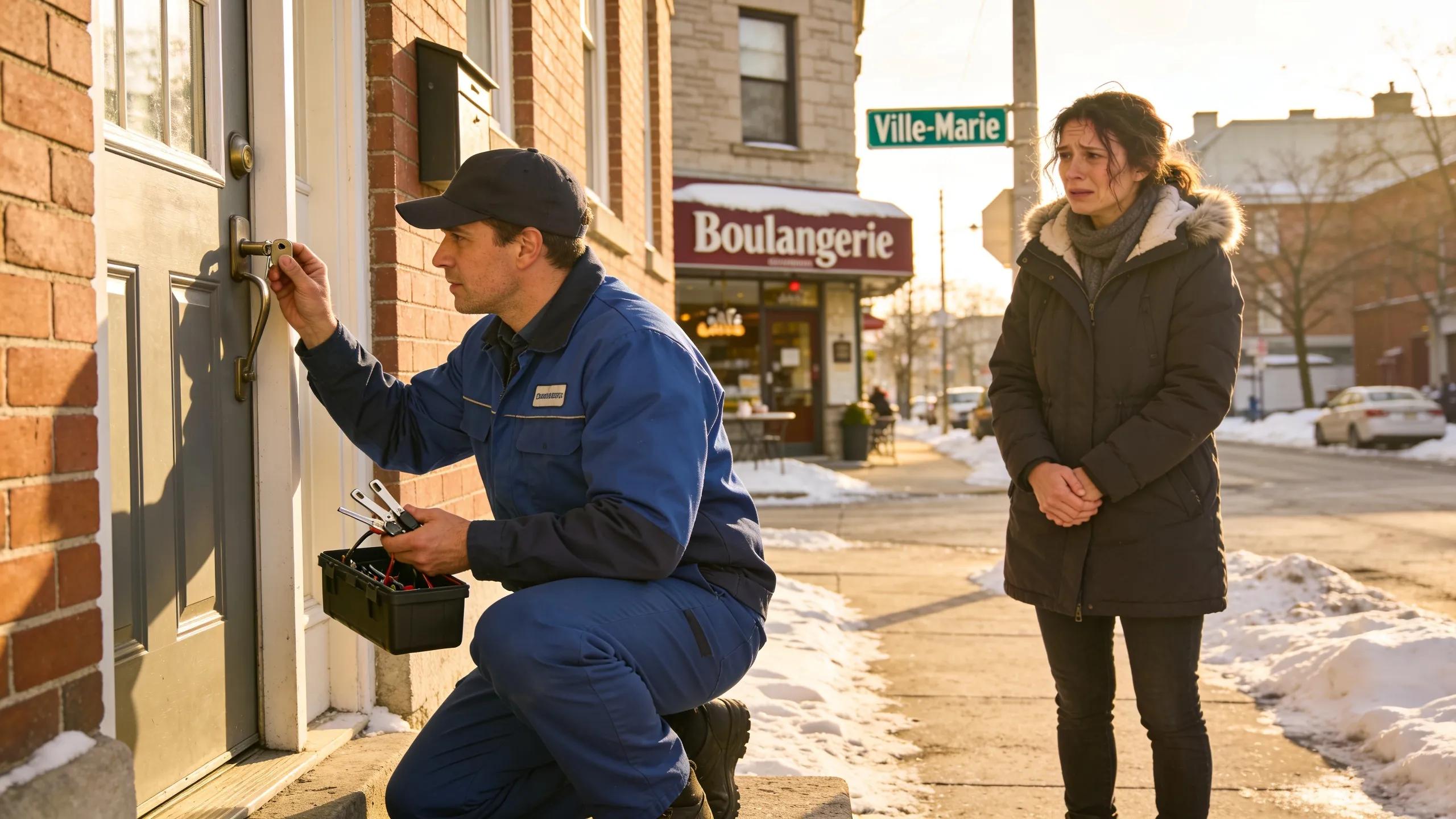 Locksmith assisting a client during a lockout in Montreal, emphasizing emergency locksmith services