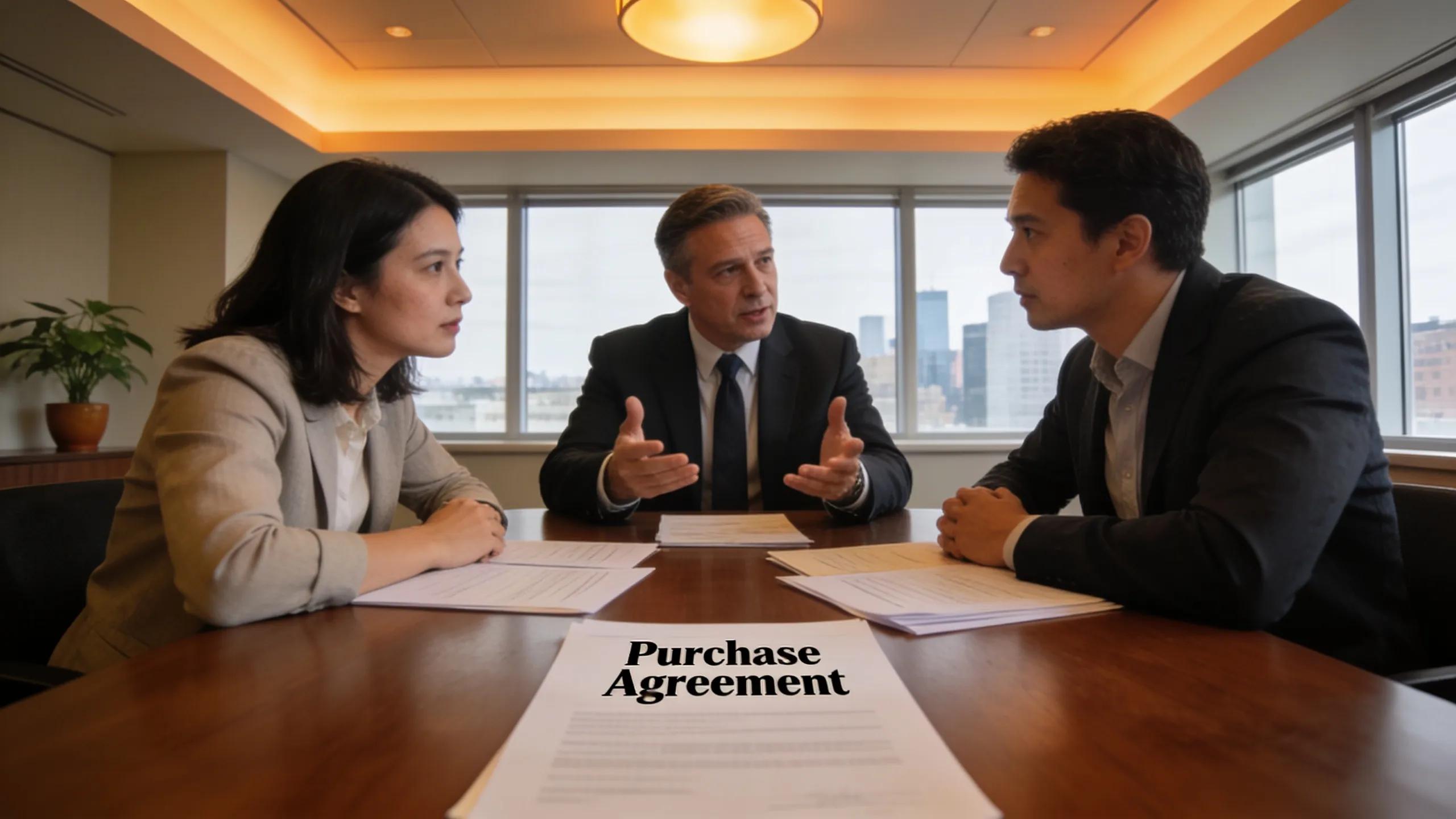 Real estate attorney negotiating terms with clients during a transaction Real estate attorney negotiating terms with clients during a transaction