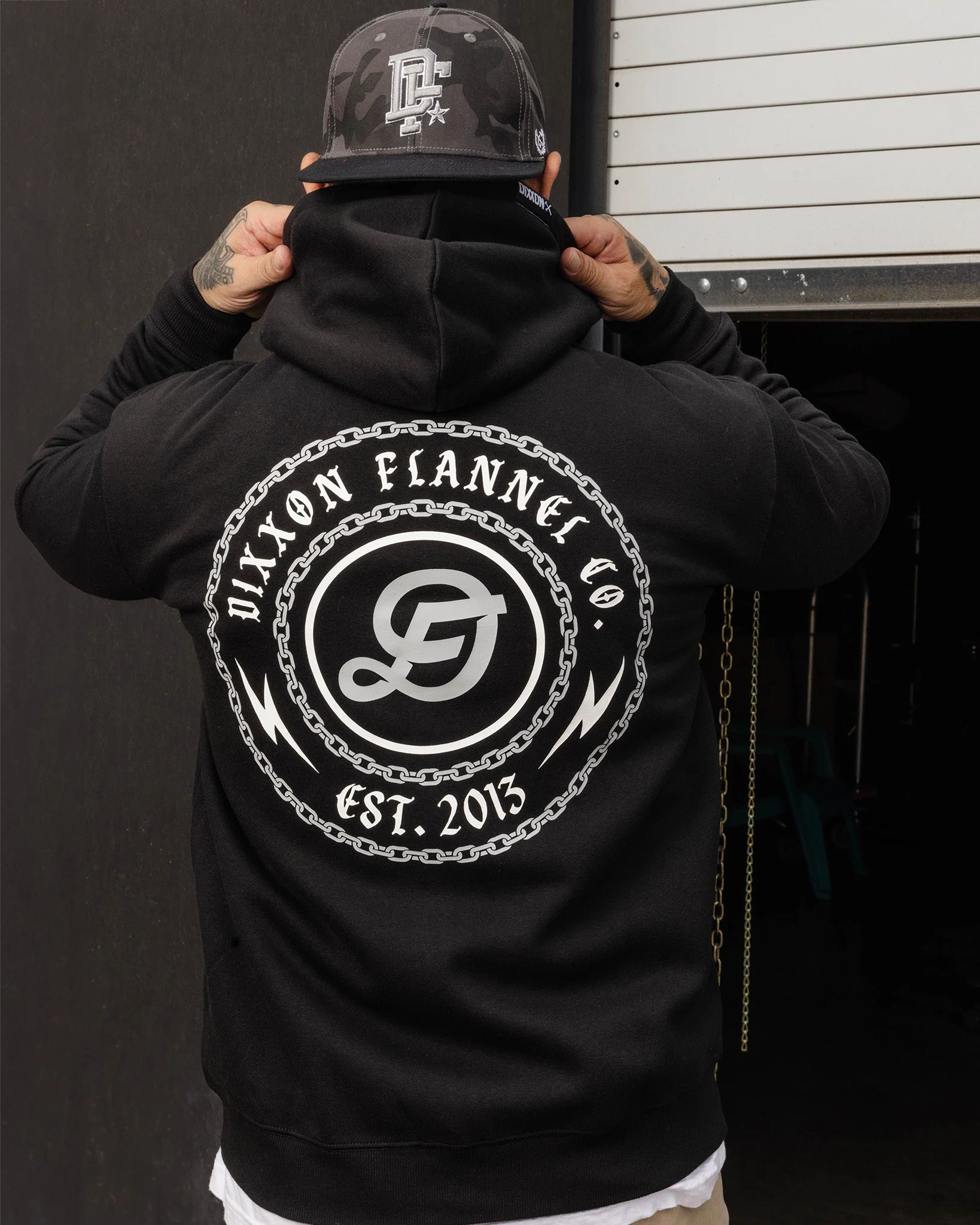 Gray & White Linked Zip Up Hoodie - Black