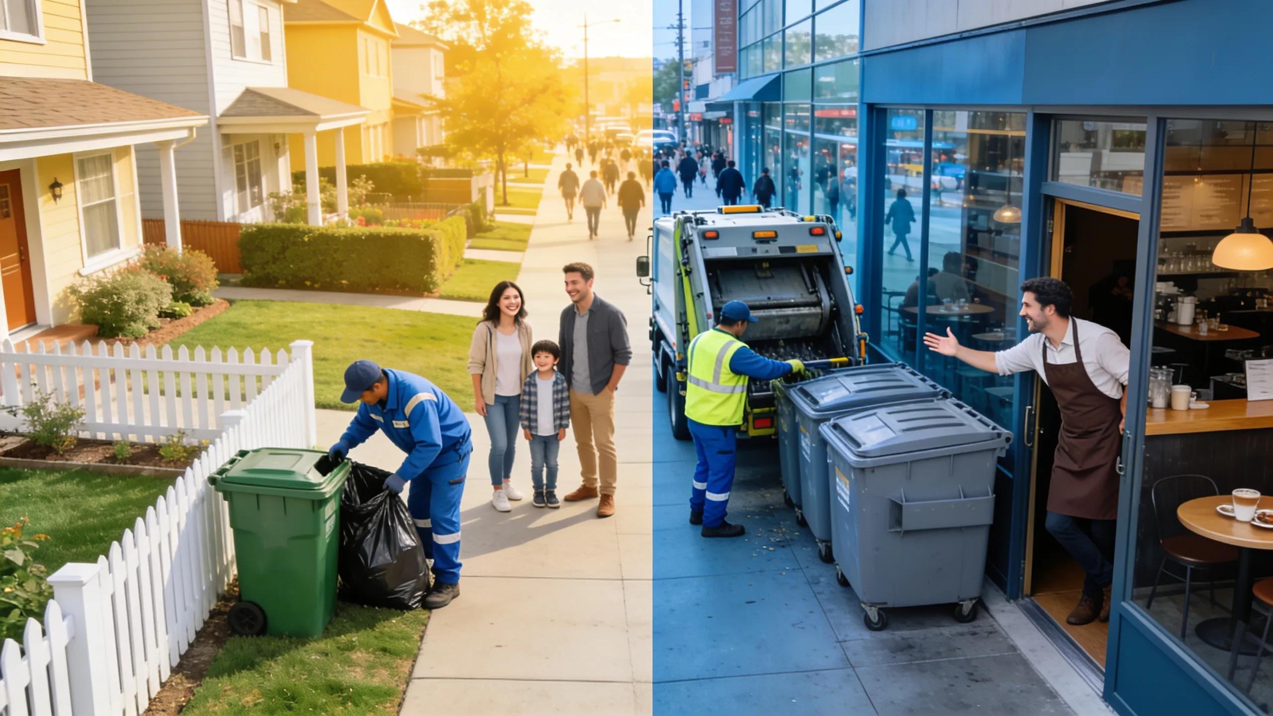 Comparison of residential and commercial dumpster cleaning highlighting service type differences