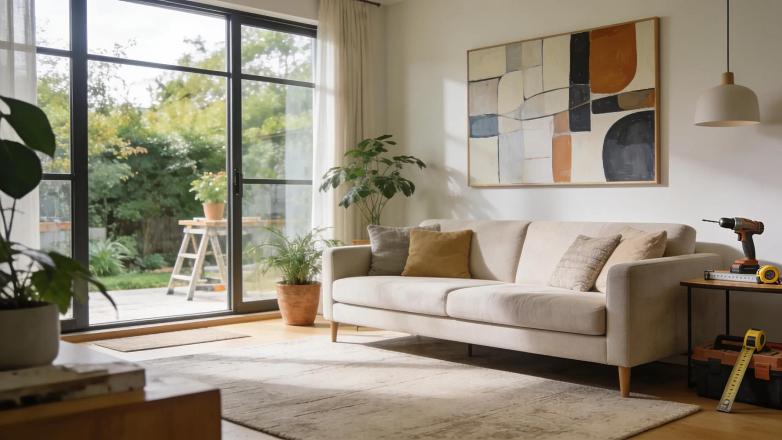 Stylish remodeled living room highlighting modern design aspects and home remodeling themes