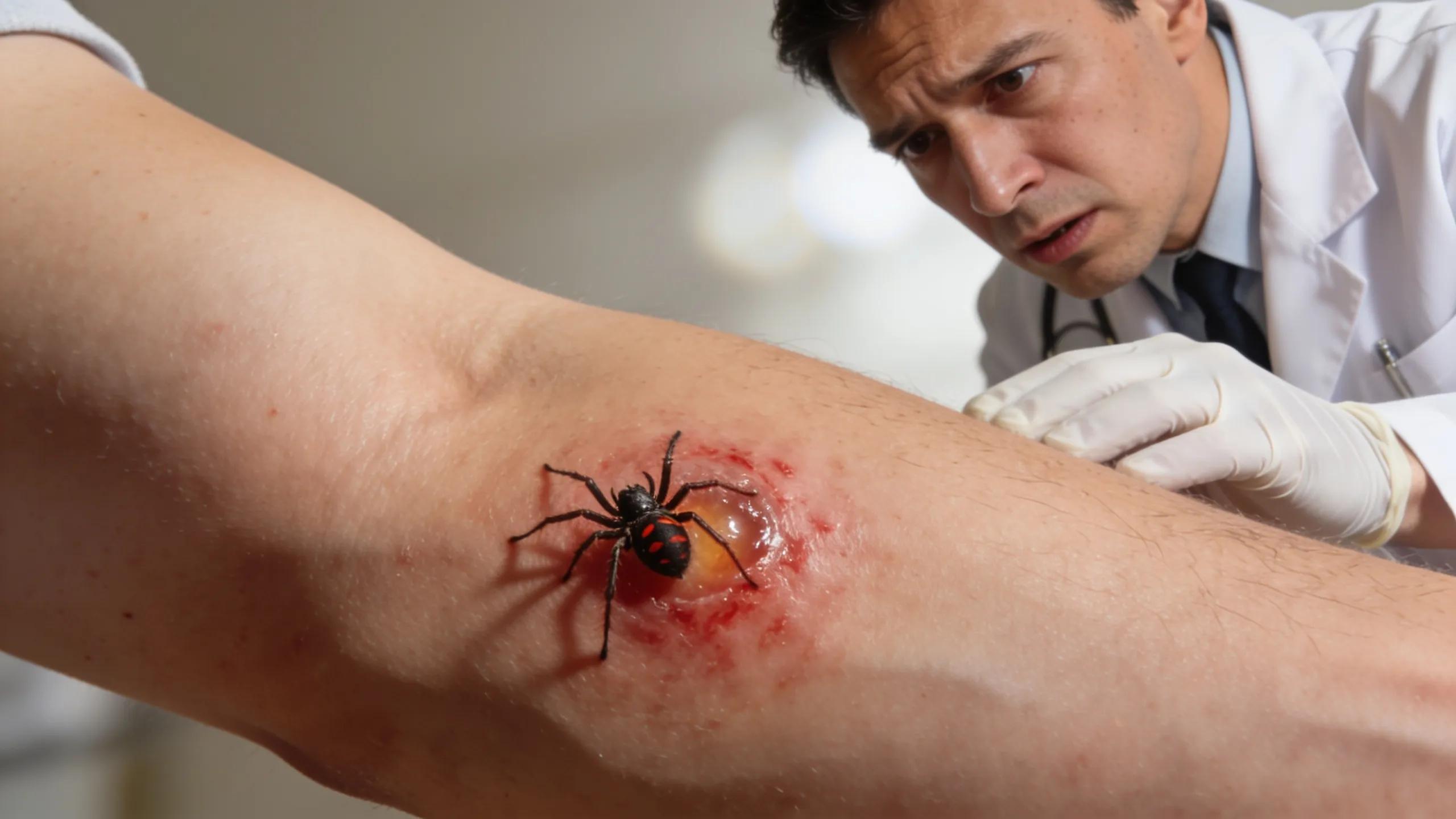 Close-up of a spider bite on human skin highlighting symptoms and medical concern