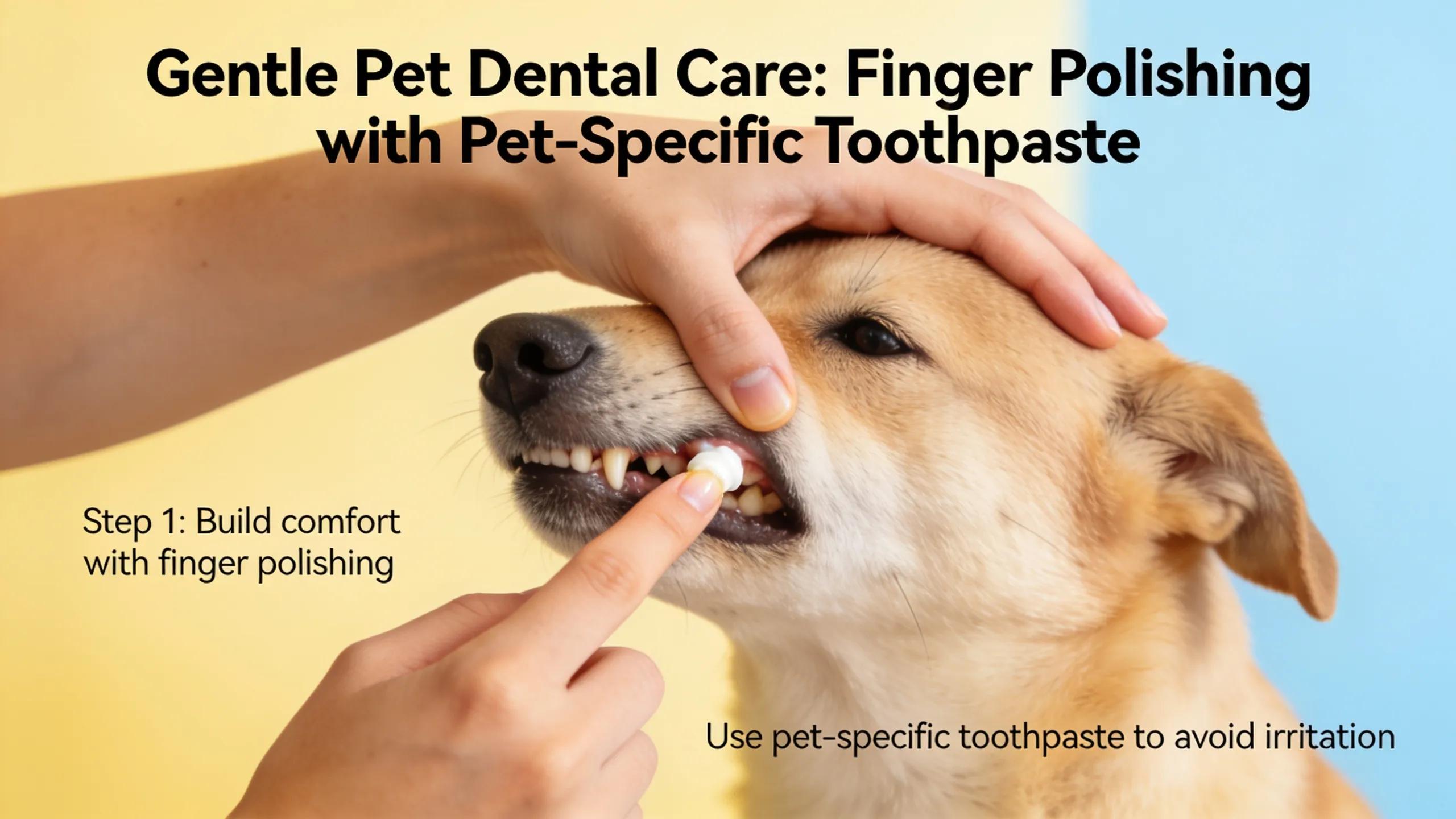 Building comfort with finger polishing using pet-specific toothpaste is a gentle first step toward
