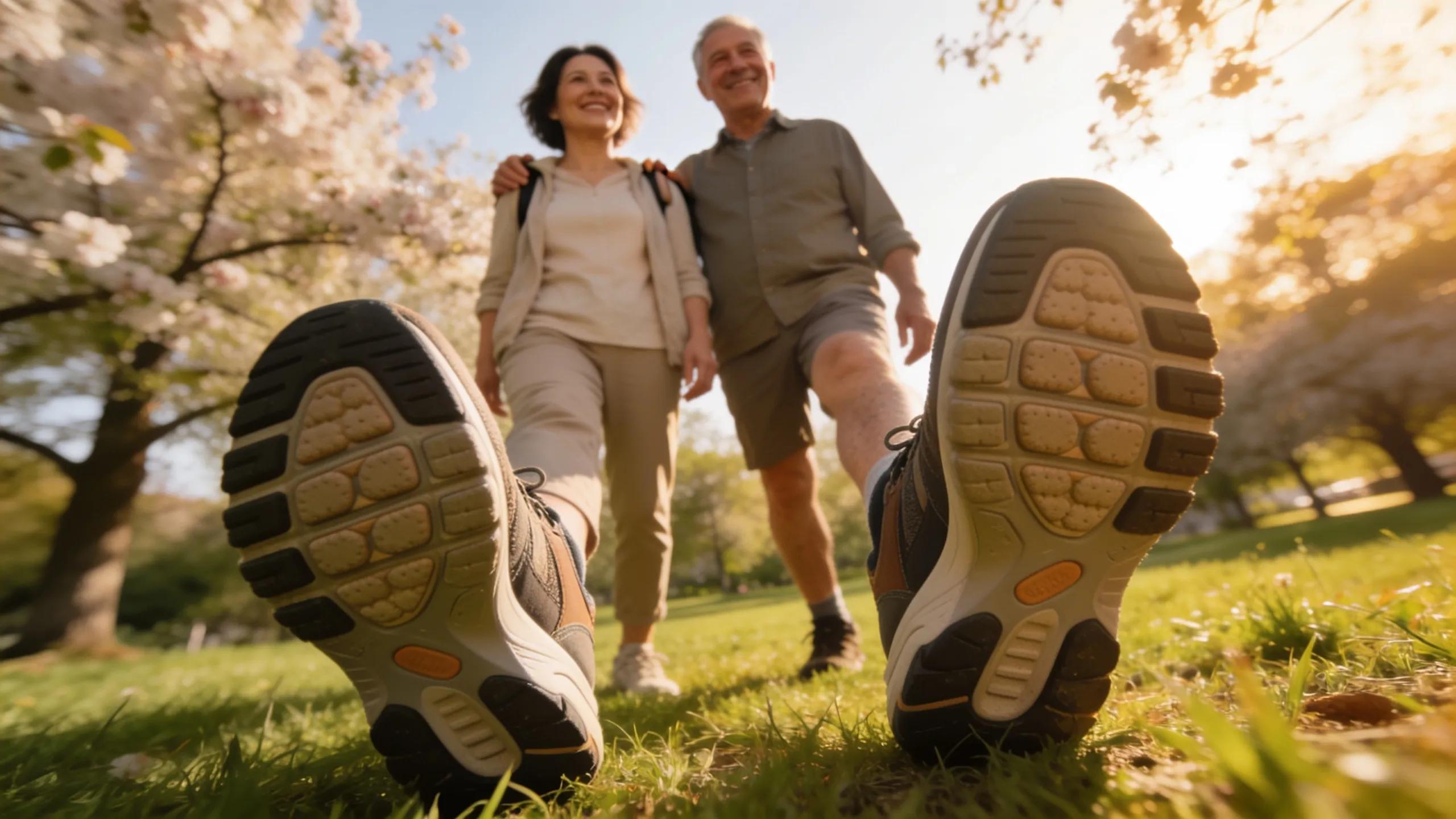 close-up of cushioned walking shoe designed for arthritis with arch support and wide toe box