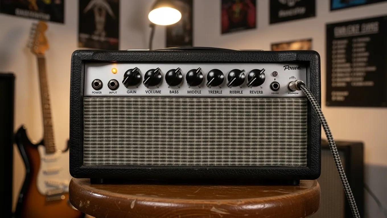 Compact guitar amplifier in a practice space, highlighting essential features for musicians