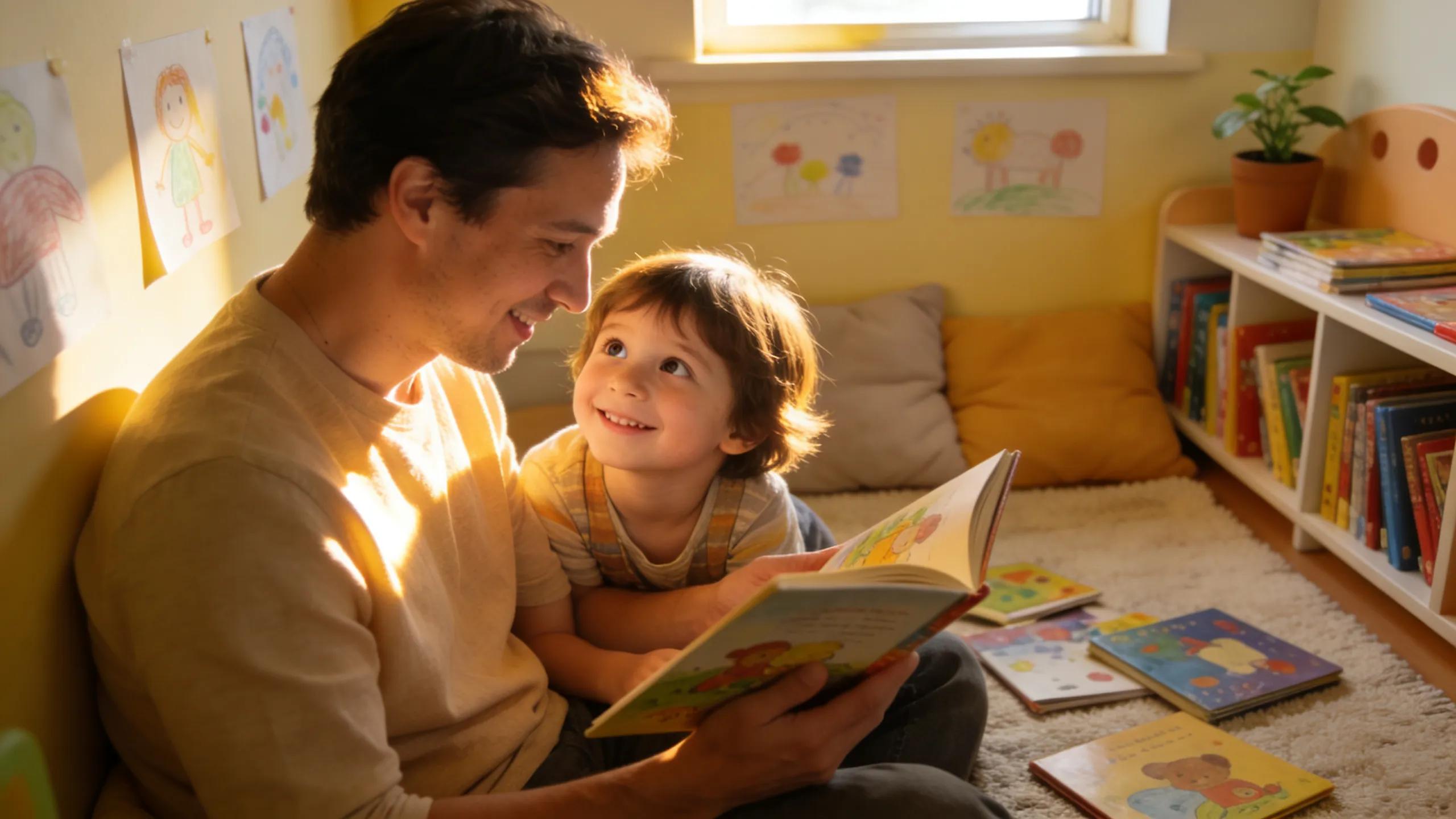 Parent reading to child in a preschool setting, highlighting the significance of parental involvement