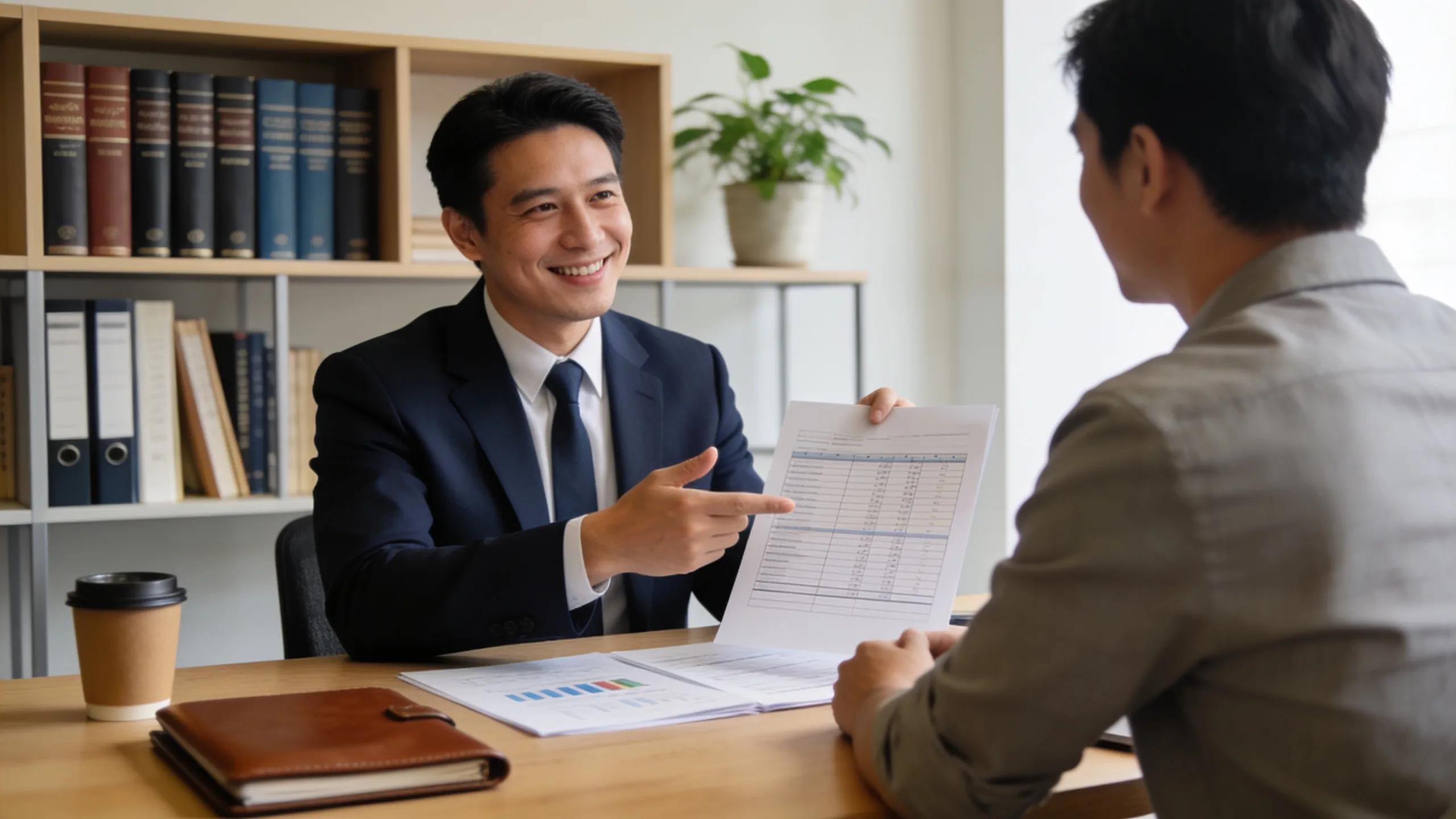Reliable accountant discussing financial documents with client