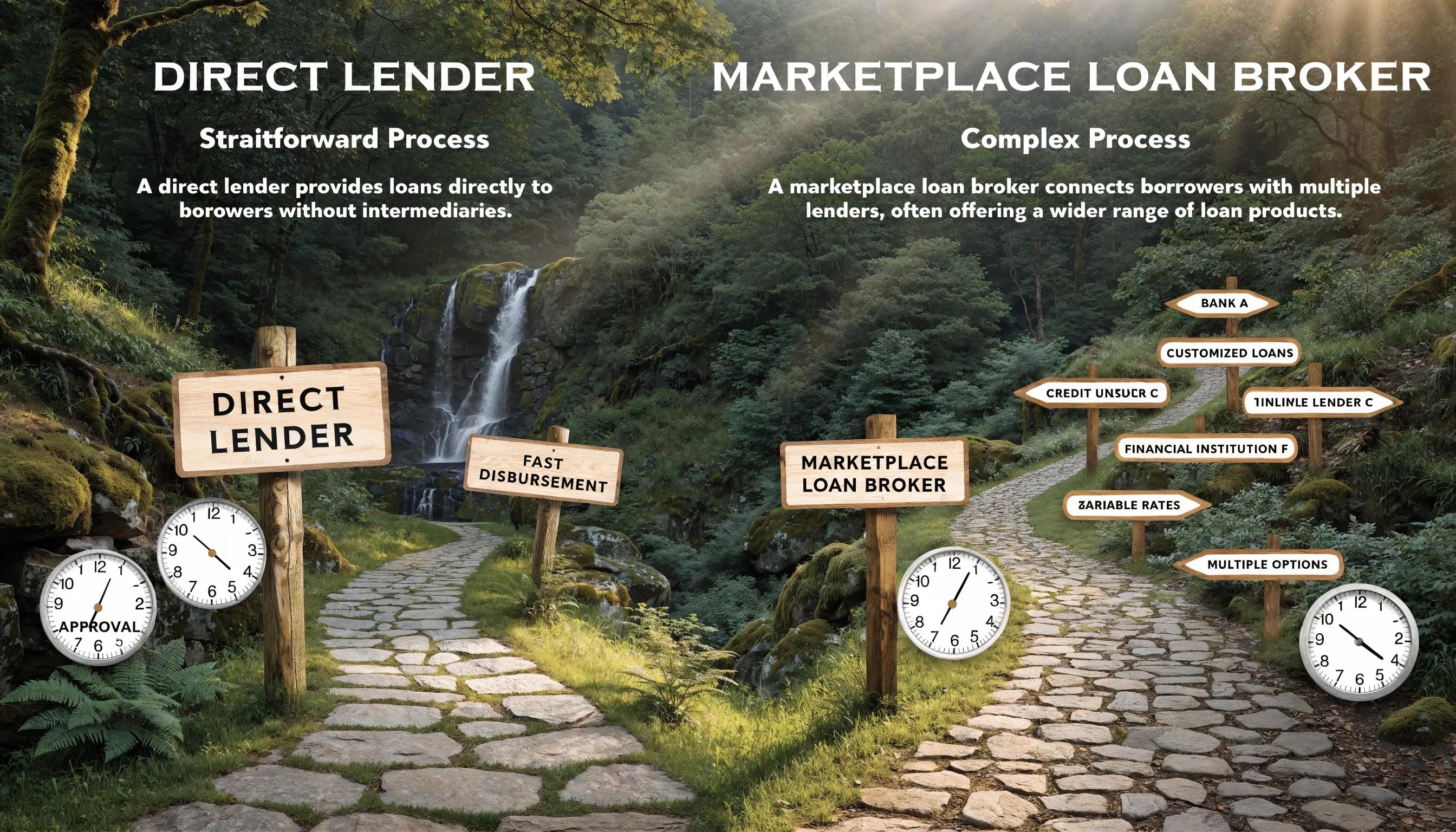 Visual comparison of direct lenders and marketplace loan brokers illustrating their key differences