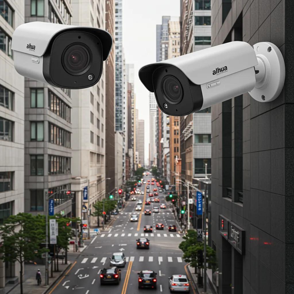 Dahua 4K camera mounted in an urban setting, highlighting advanced surveillance technology