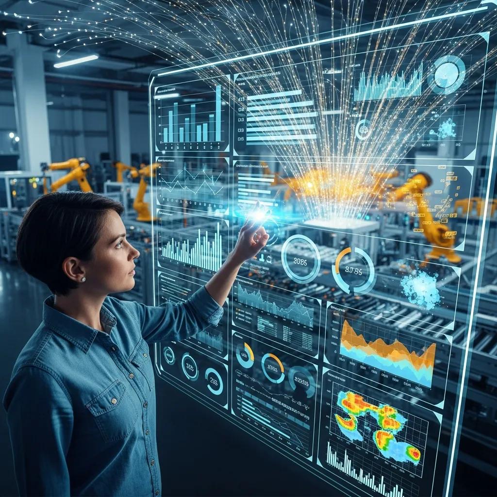 Data analyst reviewing AI-driven analytics in a manufacturing context