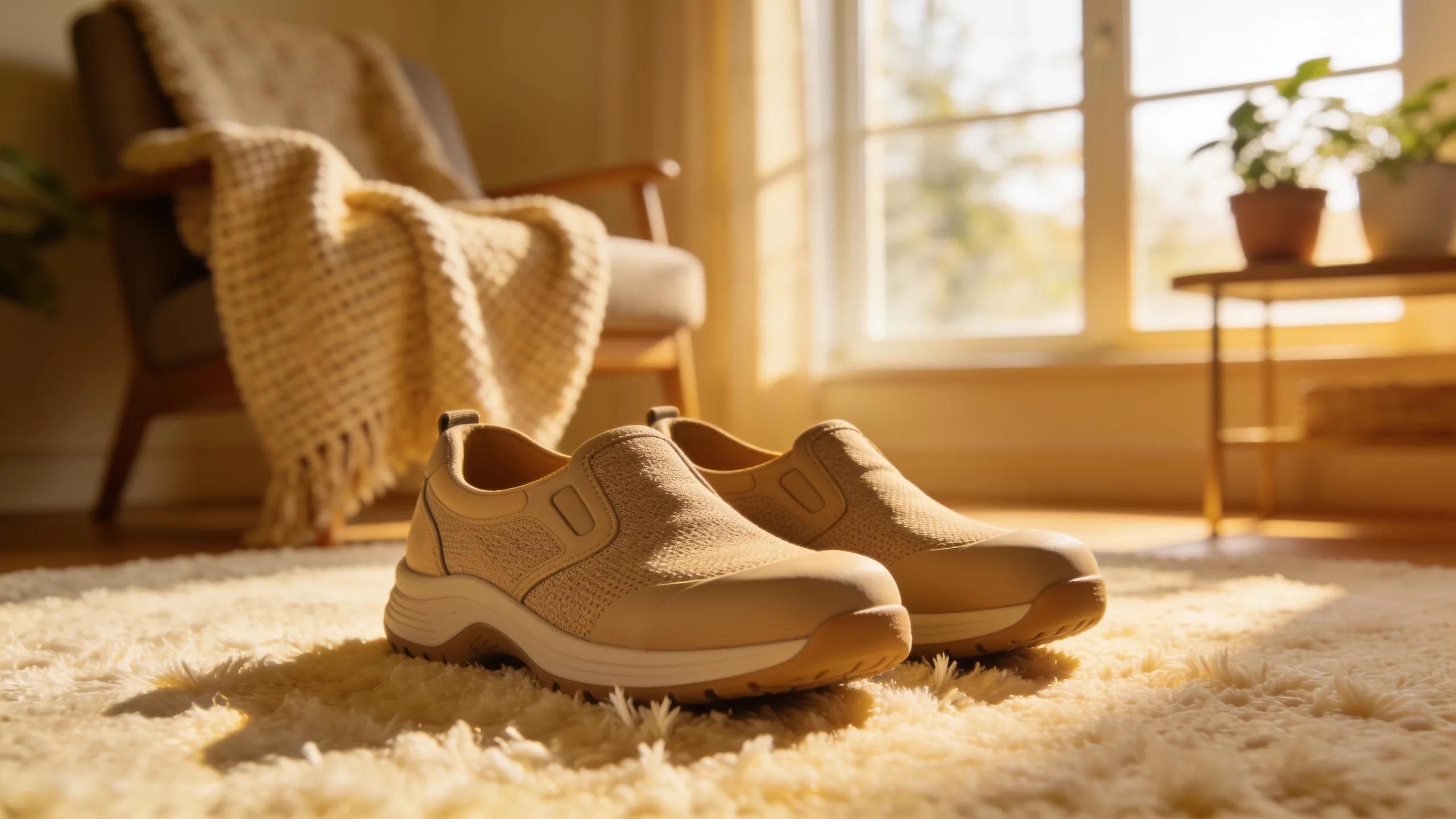 Comfortable orthopedic footwear designed for arthritis relief, highlighting cushioning and support features in a cozy setting