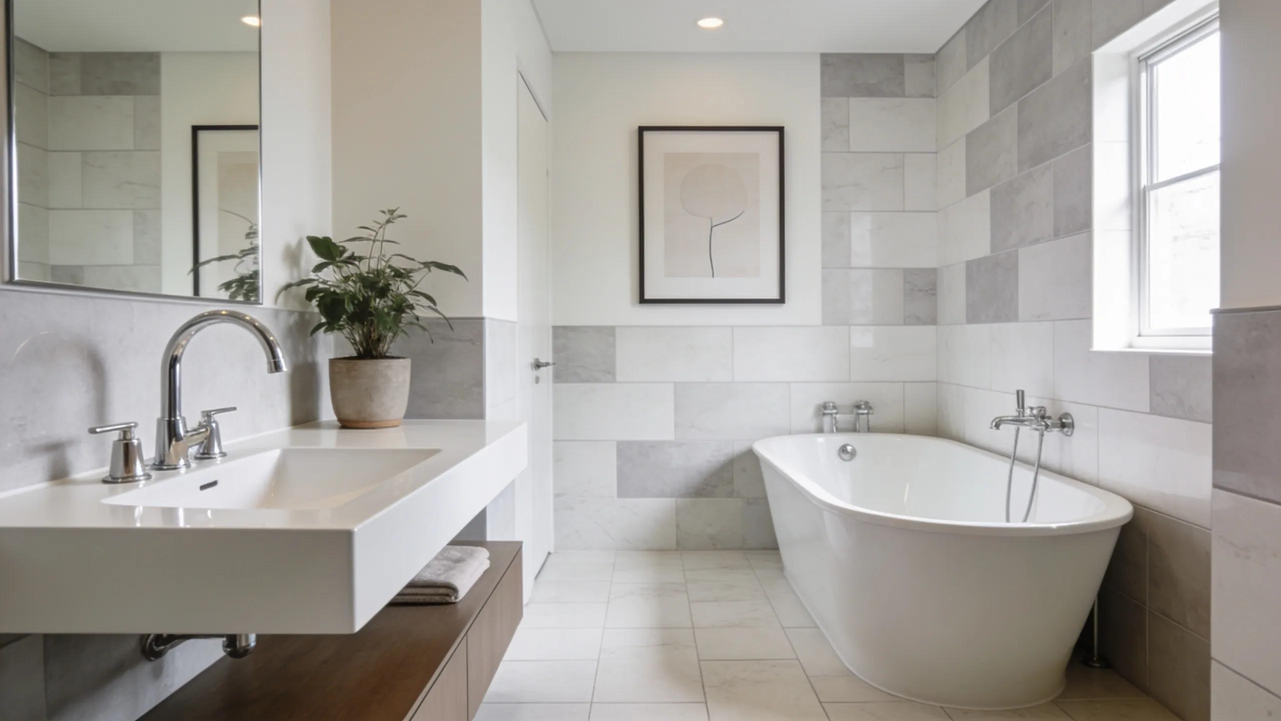 Modern bathroom remodel showcasing elegant fixtures and tiles
