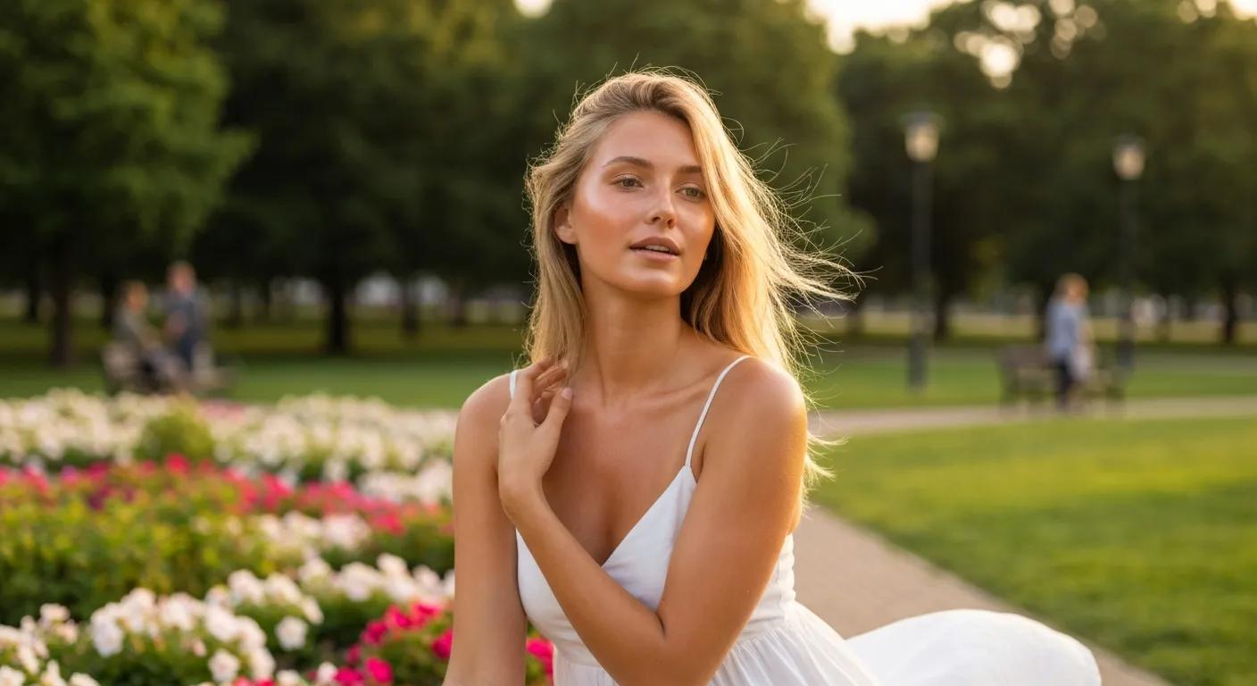 Person with a subtle sun‑kissed glow outdoors — an example of astaxanthin’s sunless tanning effect