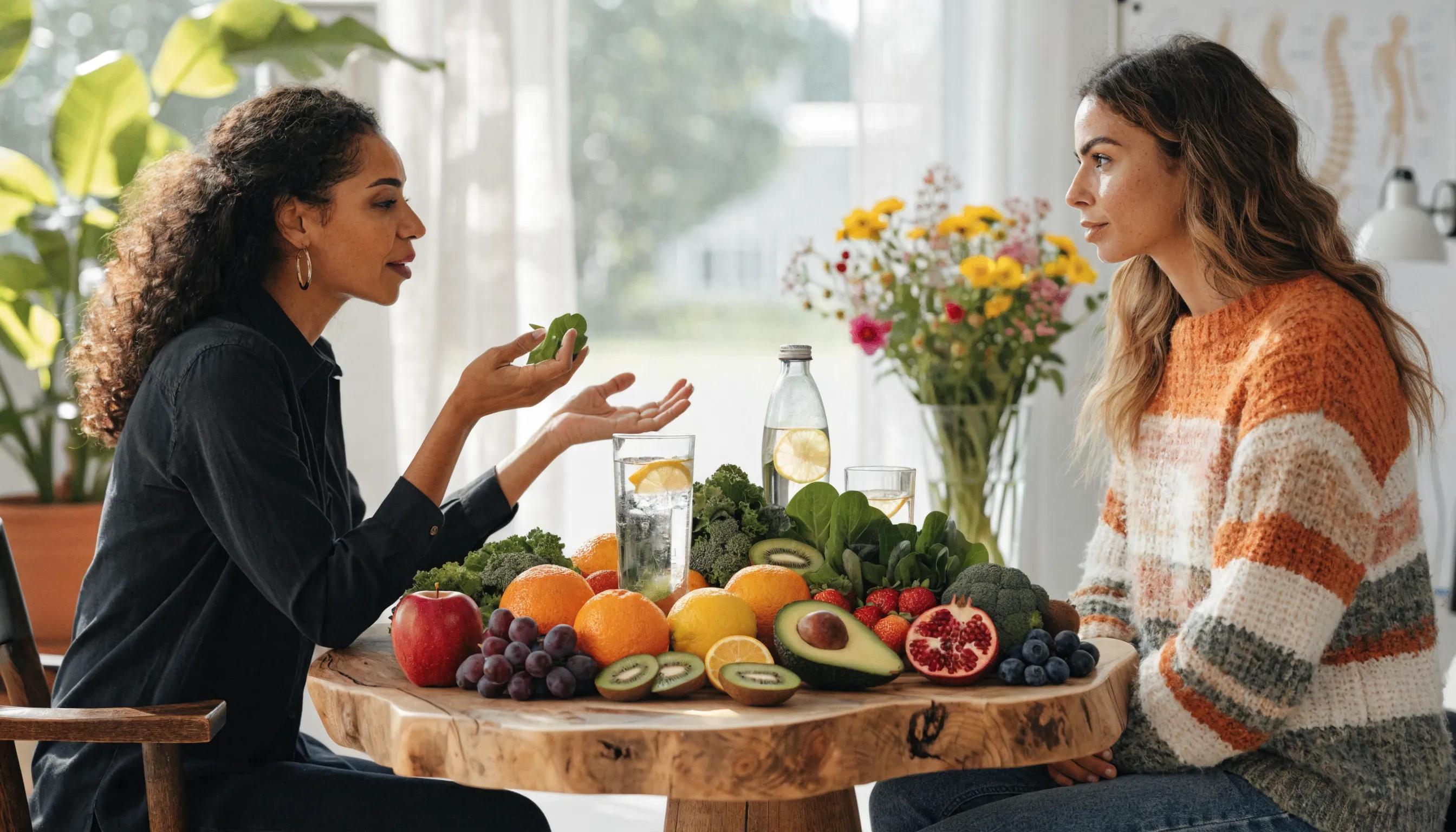 Nutritionist consulting with a patient about healthy eating for injury recovery