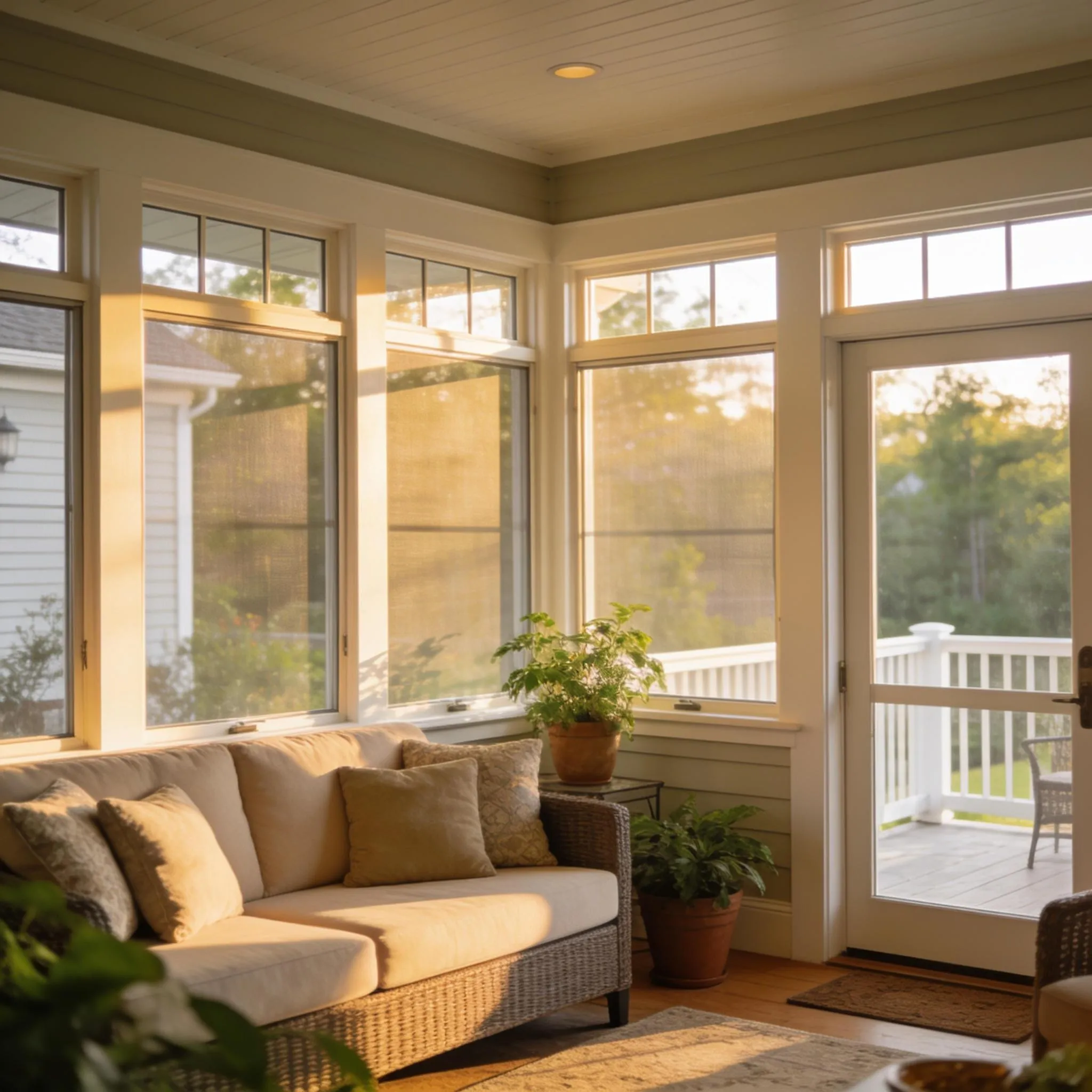 3 season sunroom with screened panels and large windows installed in Delaware