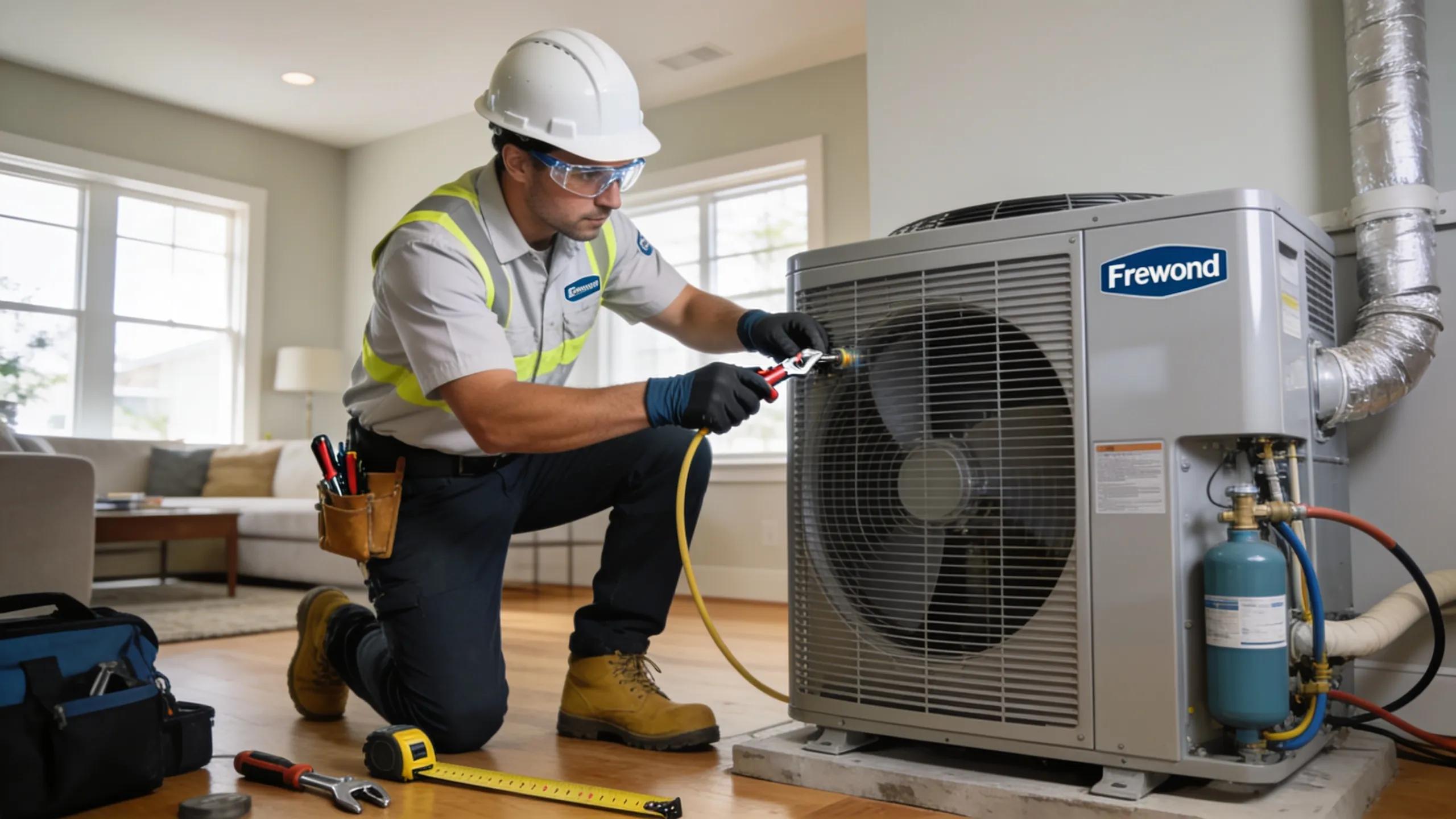 HVAC technician installing a modern HVAC system in a Fremont home