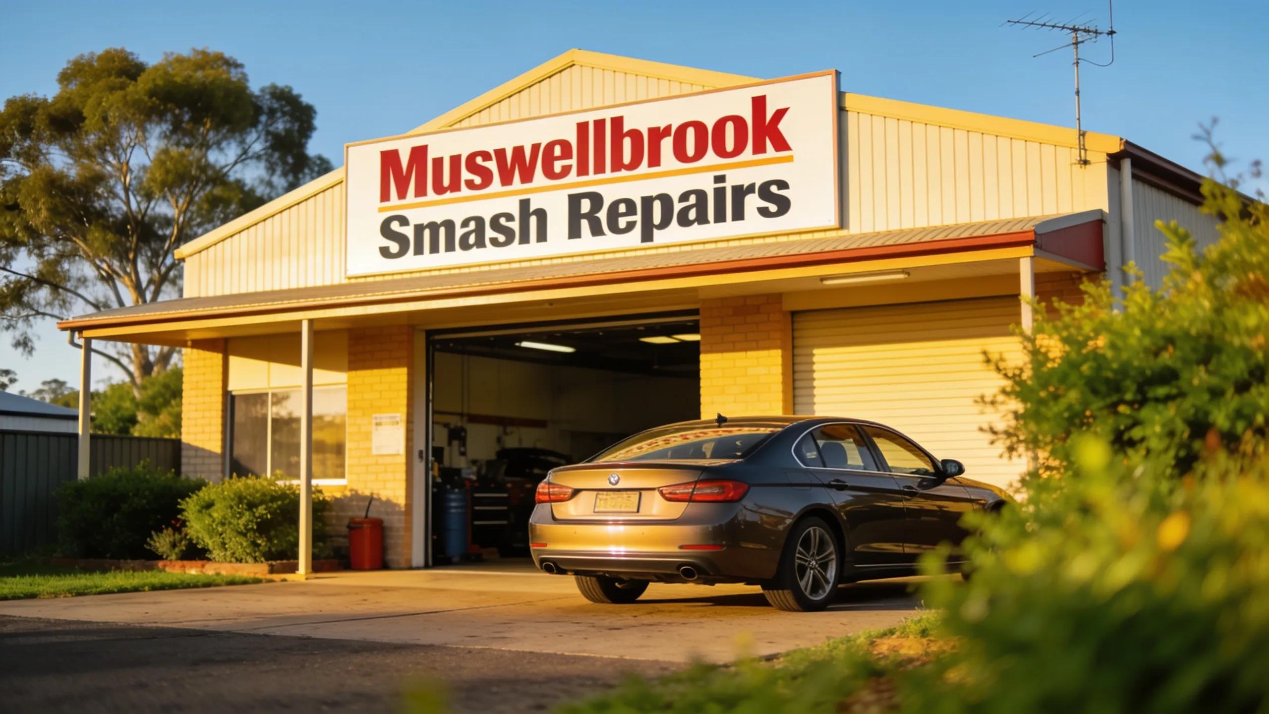Exterior view of Muswellbrook Smash Repairs auto body shop with vehicle parked outside