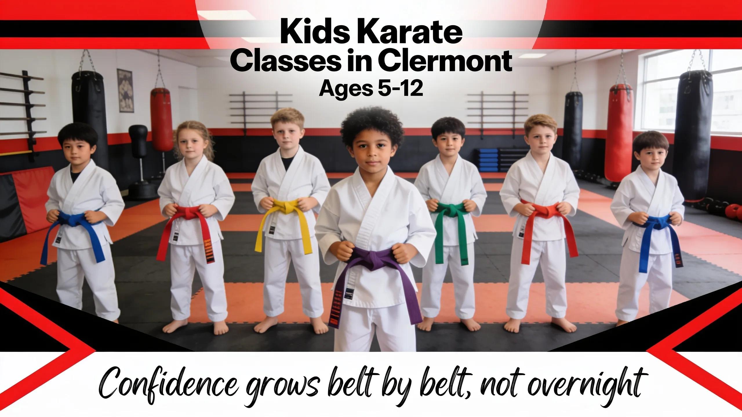 Confidence grows belt by belt, not overnight. Kids karate classes in Clermont target children ages