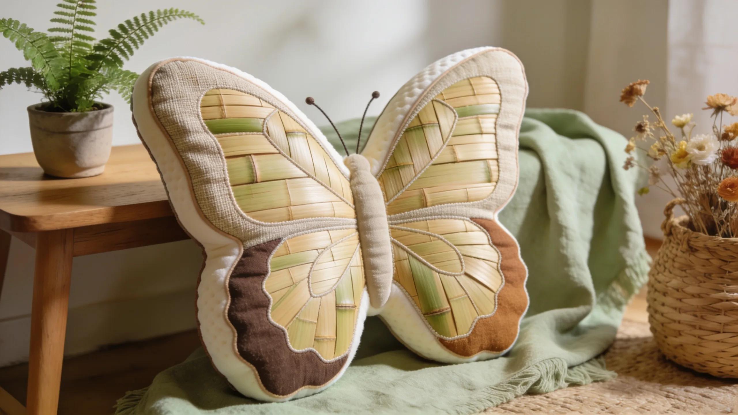 Close-up of a butterfly pillow made with memory foam and bamboo, emphasising material quality and sustainability
