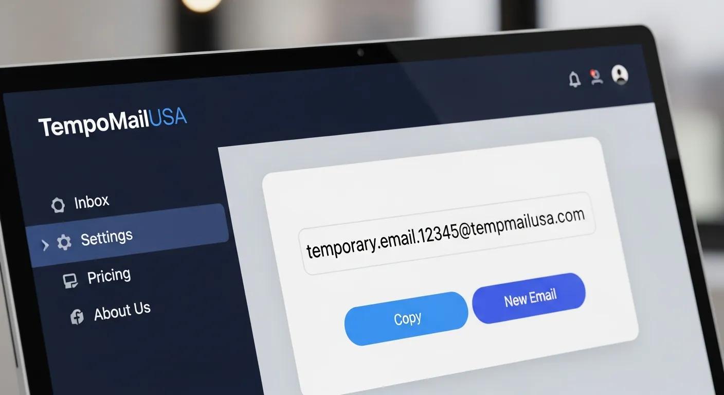 Close-up of TempoMailUSA website for generating temporary email addresses