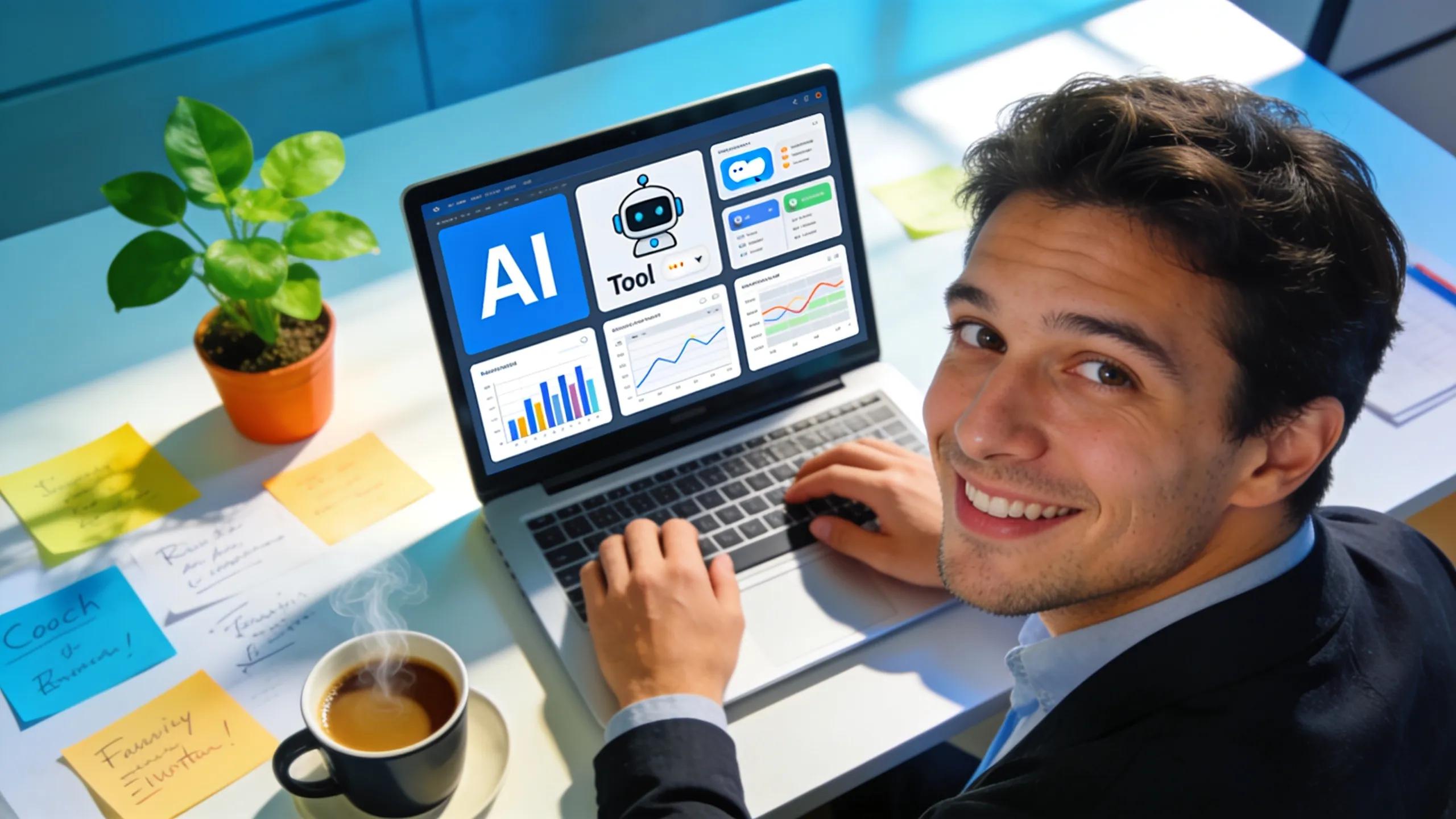 Coach utilizing AI tools in a bright workspace
