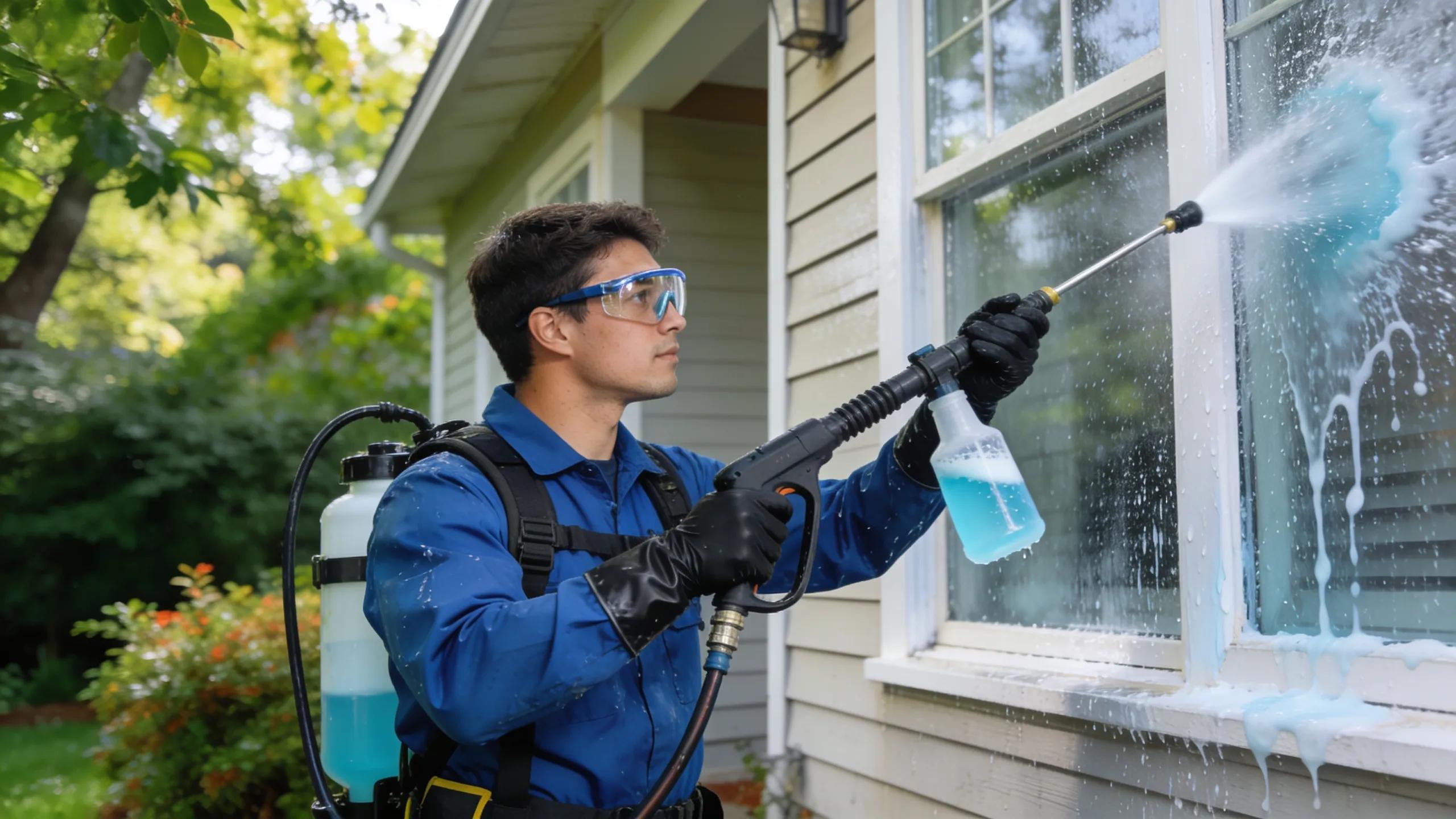 Professional soft washing service cleaning a residential home with eco-friendly solutions