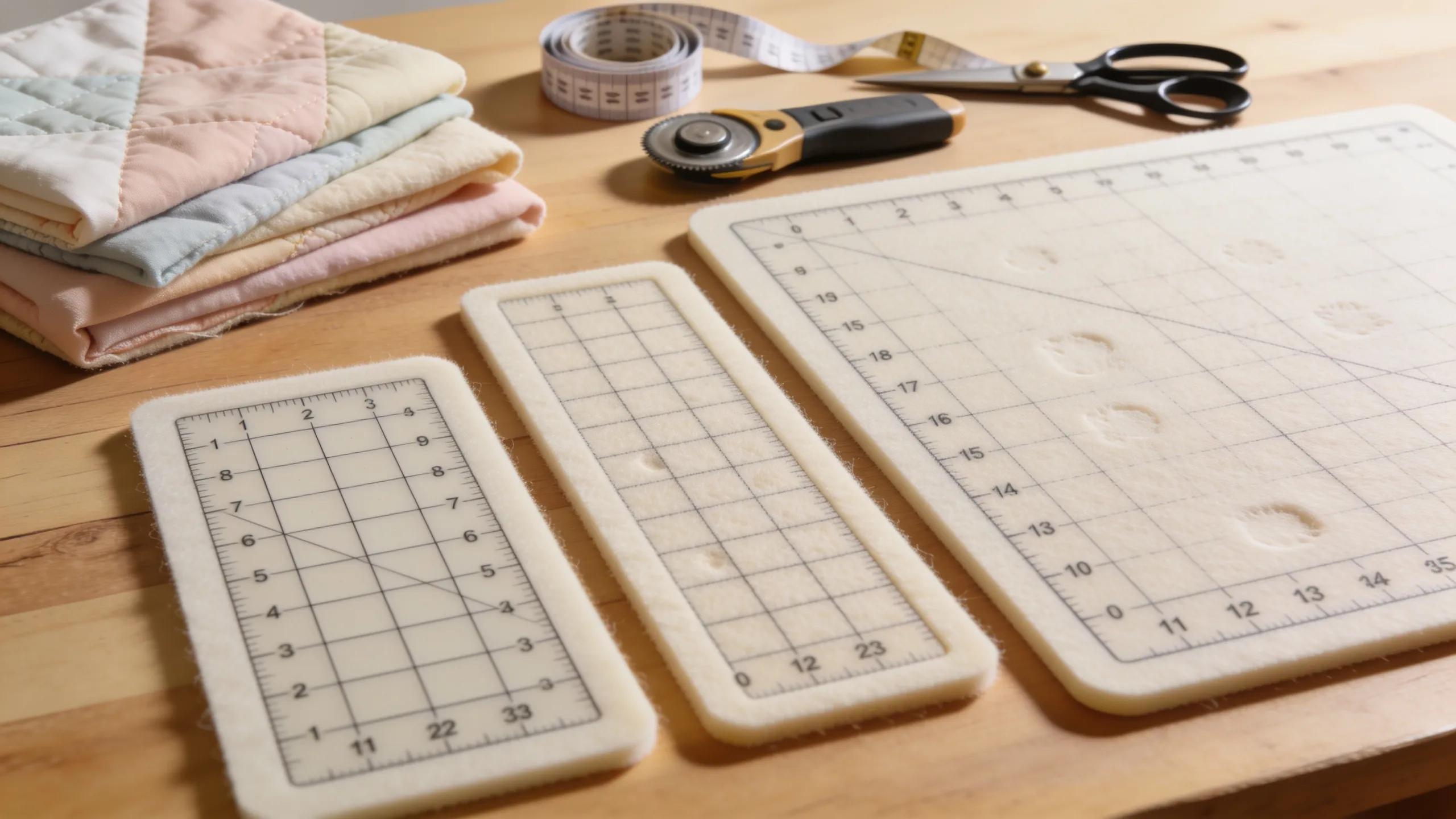 Various cutting mats showcasing sizes and grid markings arranged on a crafting table