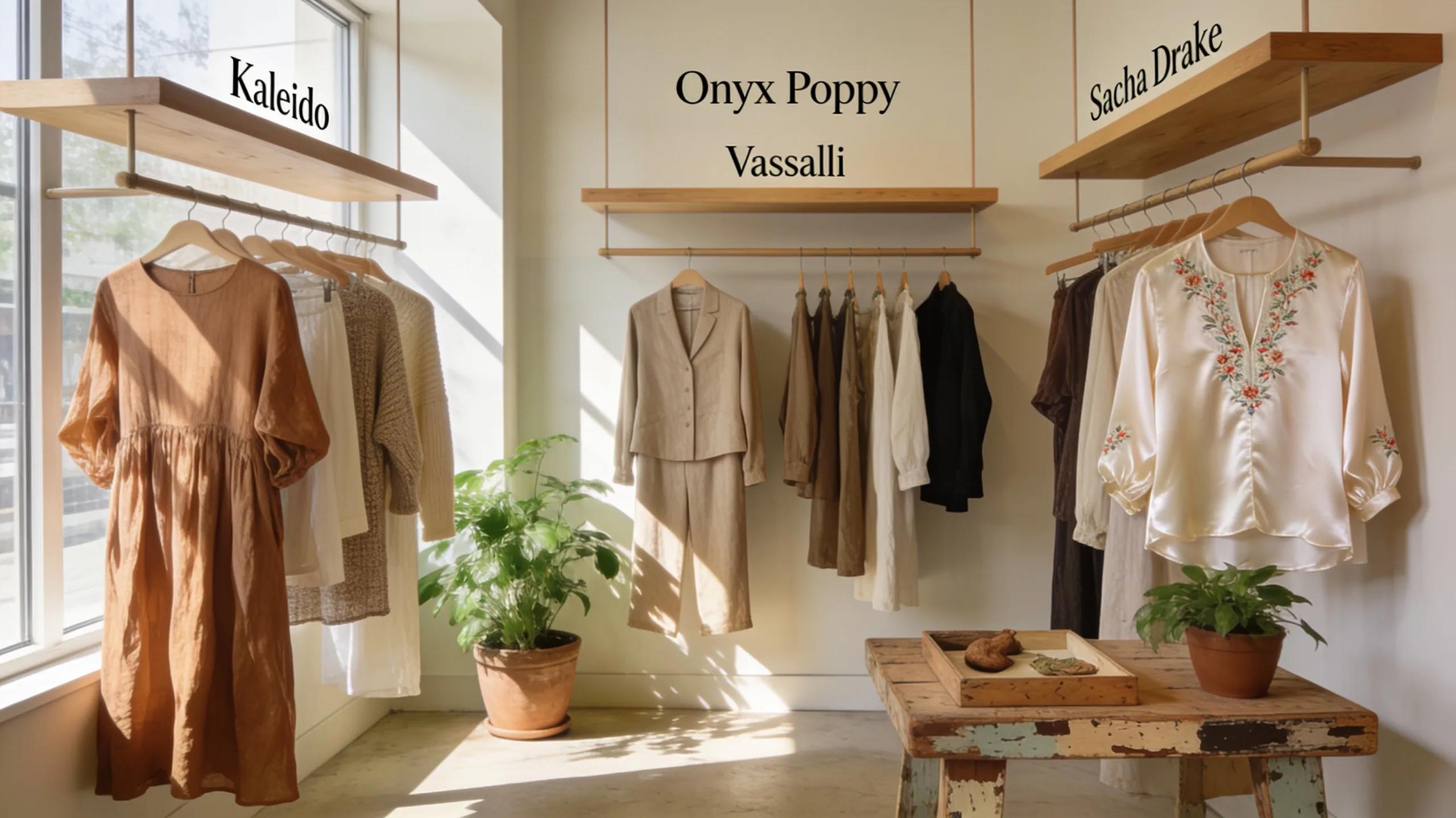 Interior view of Onyx Poppy boutique showcasing curated sustainable fashion collections Interior view of Onyx Poppy boutique showcasing curated sustainable fashion collections