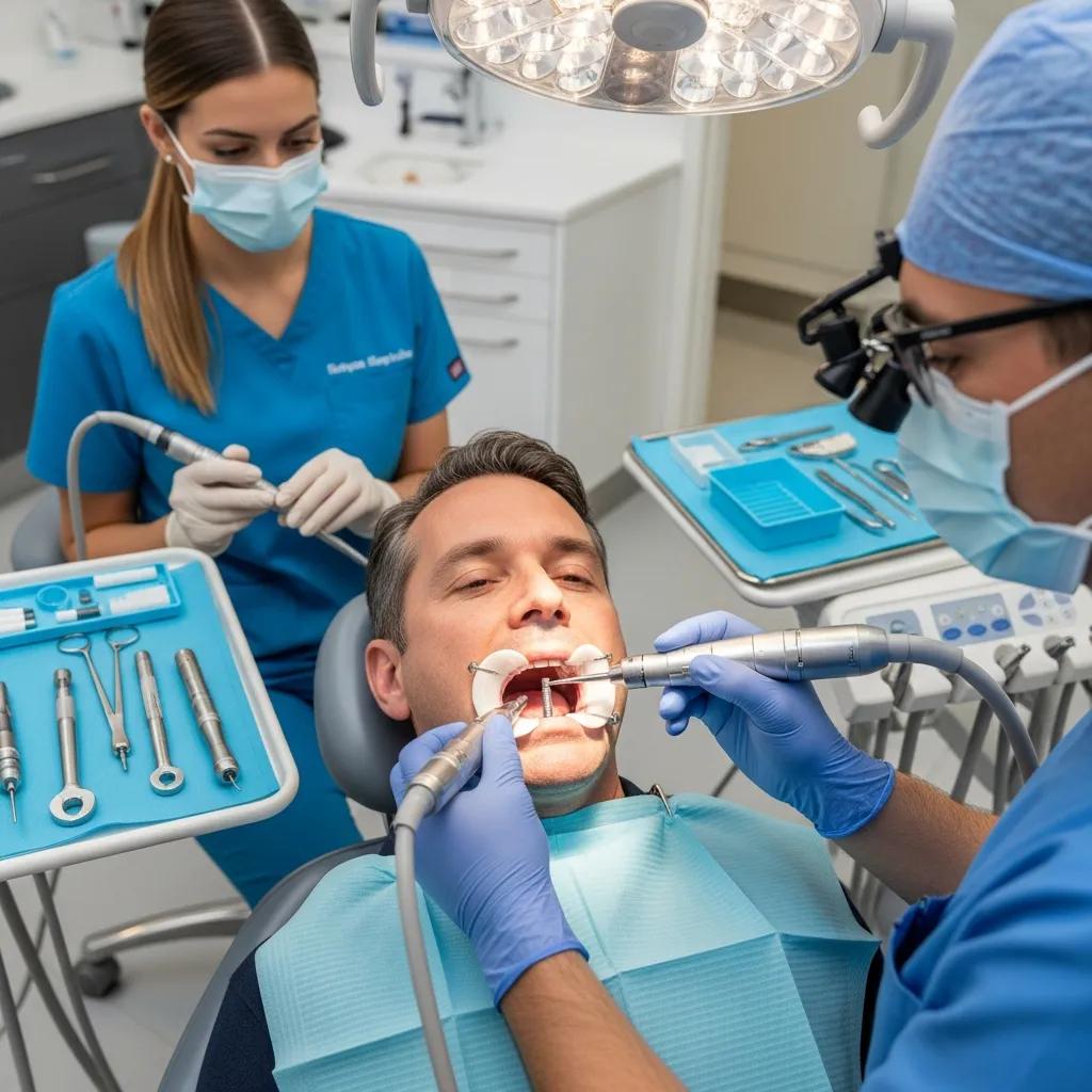 Dental implant procedure showing titanium post placement in a modern clinic