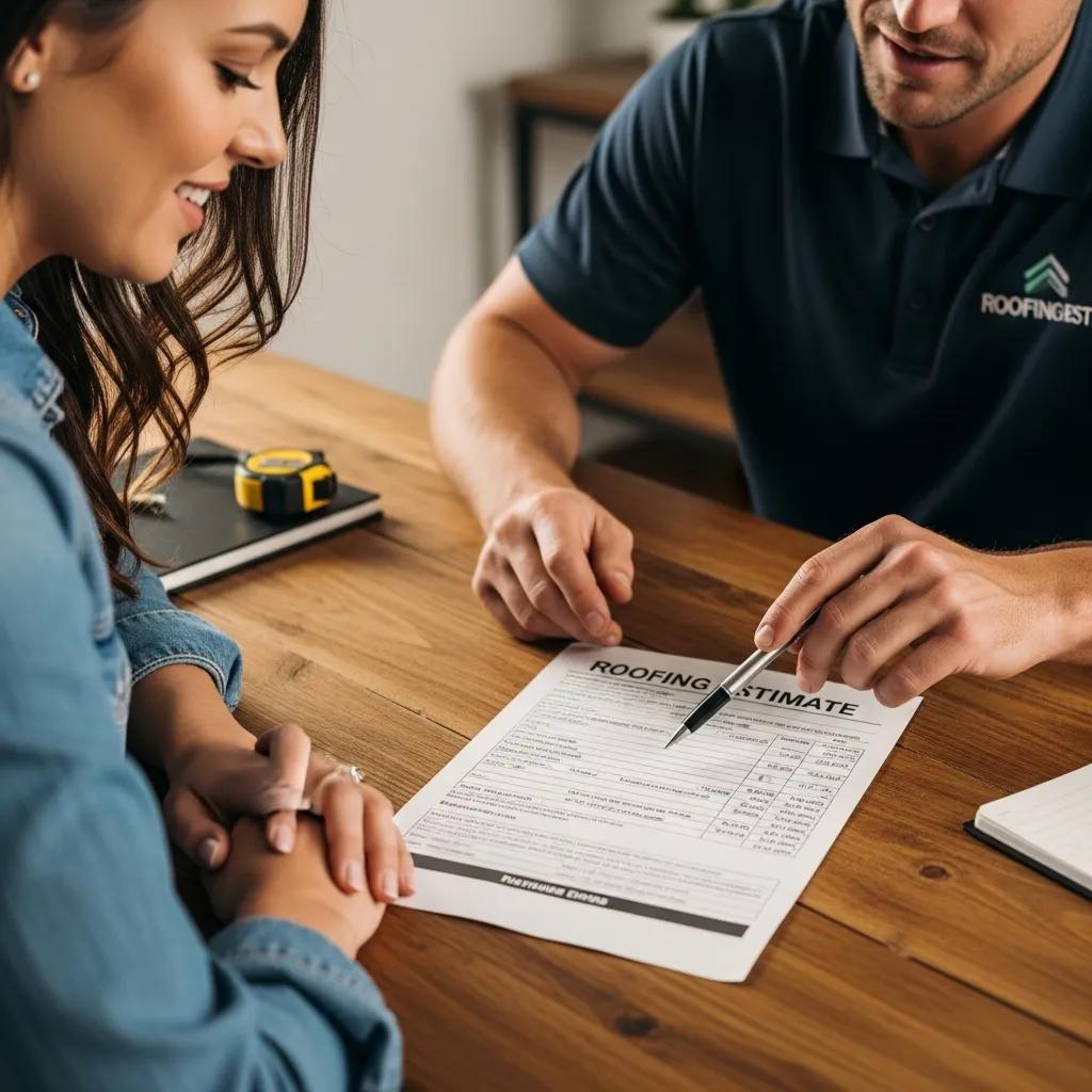 Homeowner reviewing a detailed roofing estimate