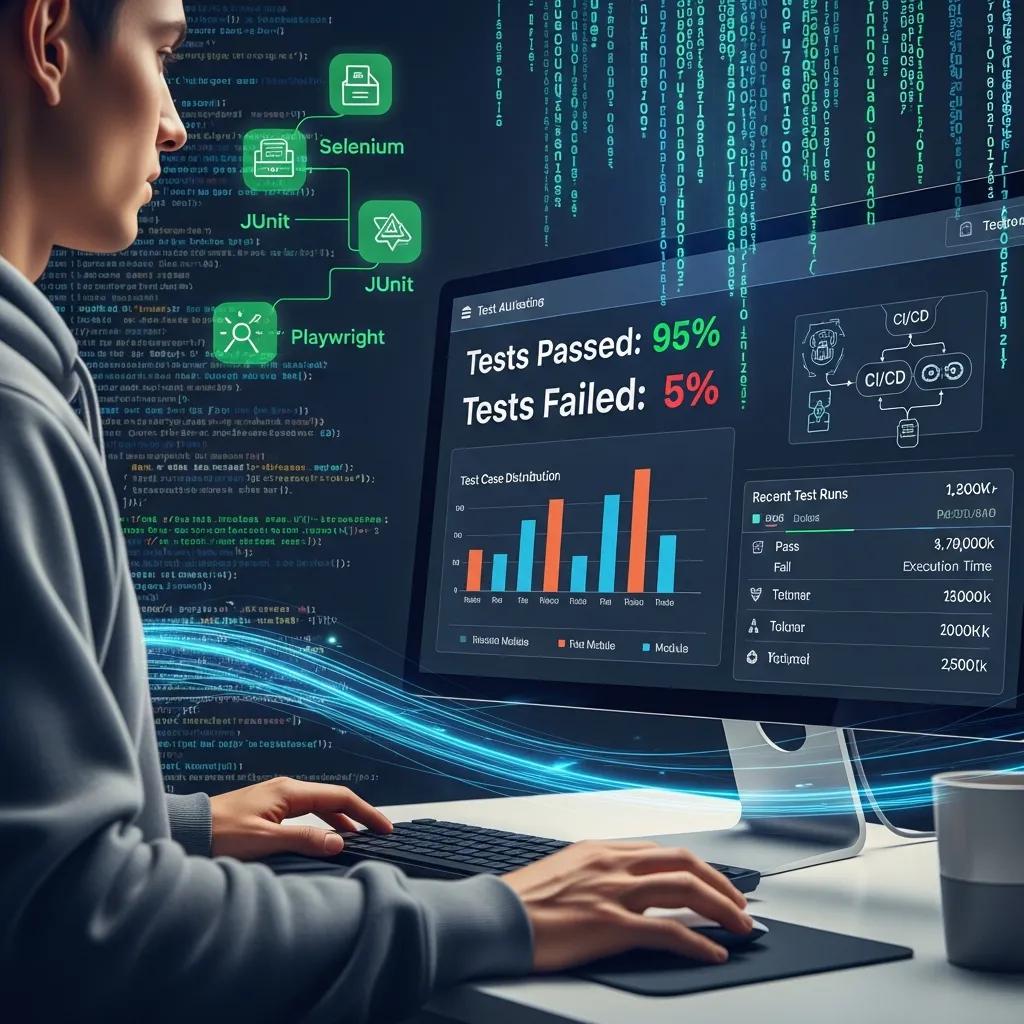 Developer analyzing automated testing results on a computer screen