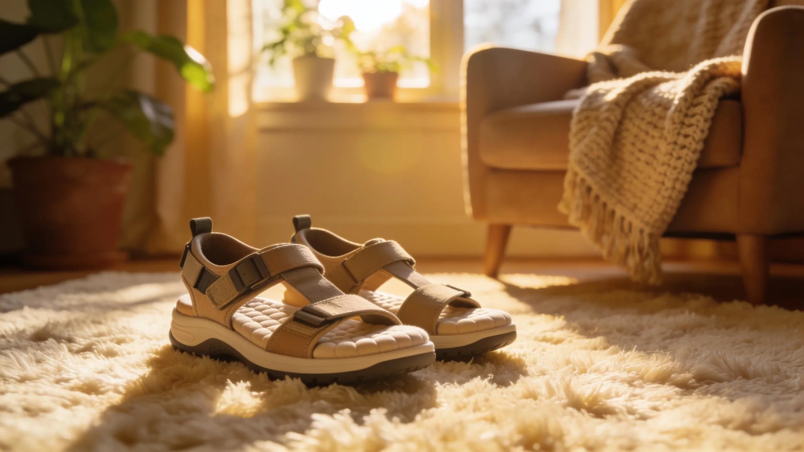 Orthopedic shoes for arthritis pain relief on a soft carpet, highlighting comfort and support features