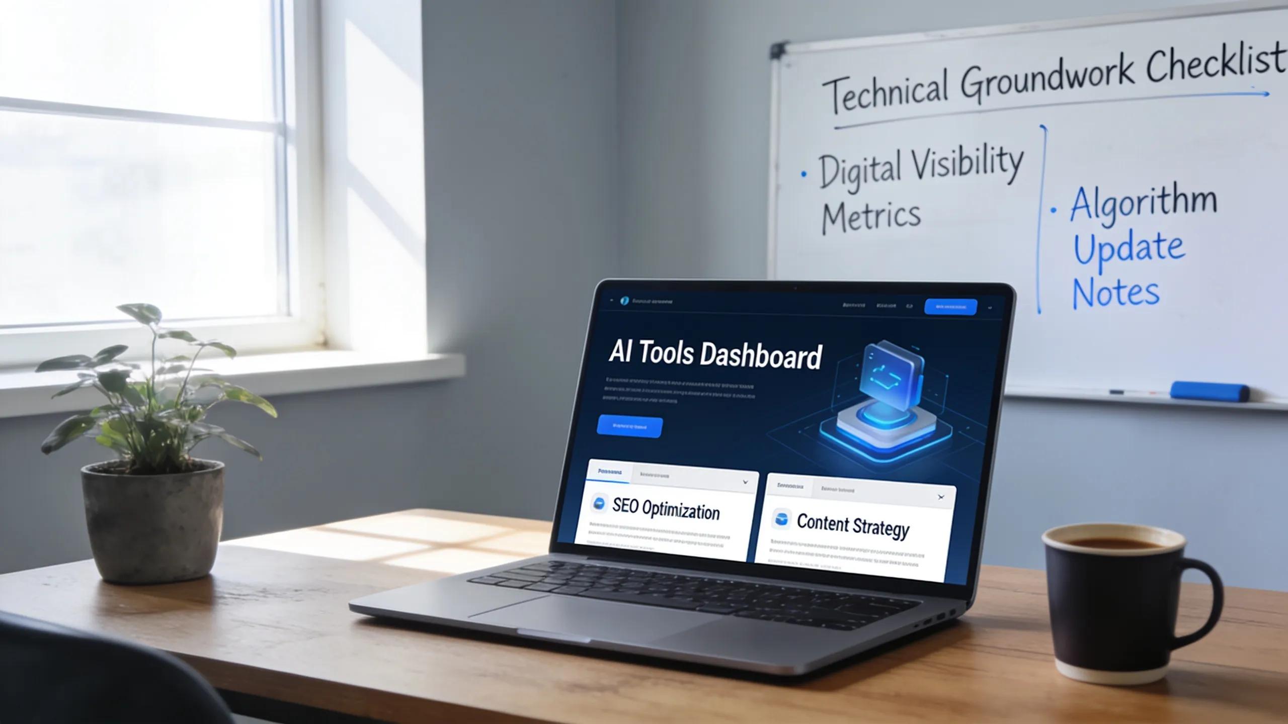 A modern workspace with devices and strategic notes, symbolizing technical foundations.