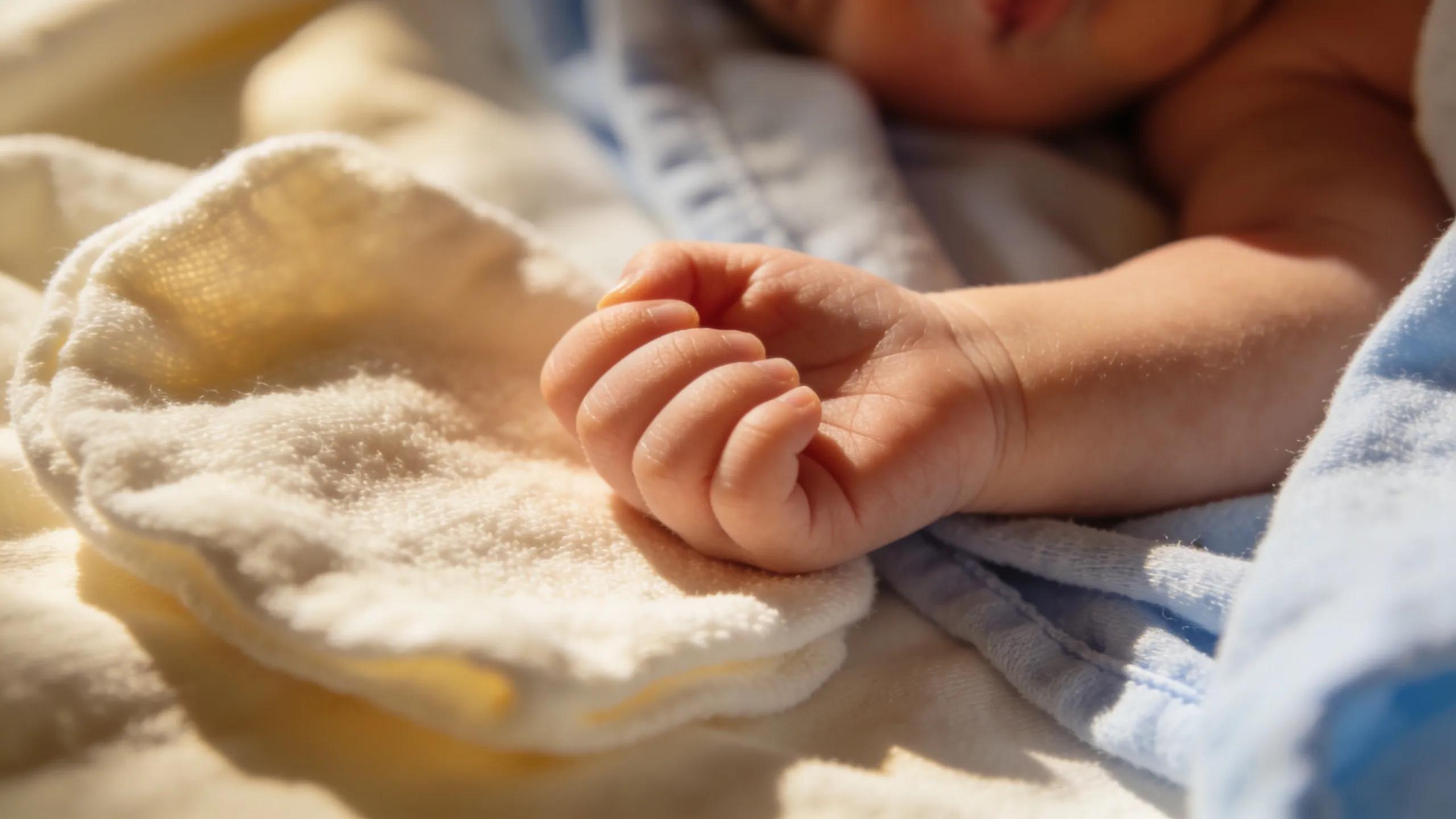 Close-up of a baby's hand on soft laundry, emphasising gentle care for sensitive skin