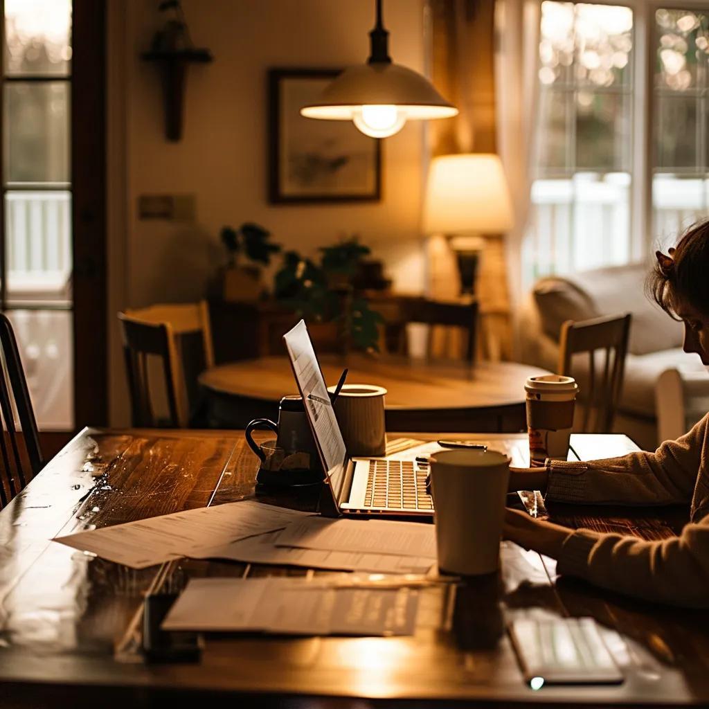 Couple reviewing bankruptcy documents at home, showing concern and focus