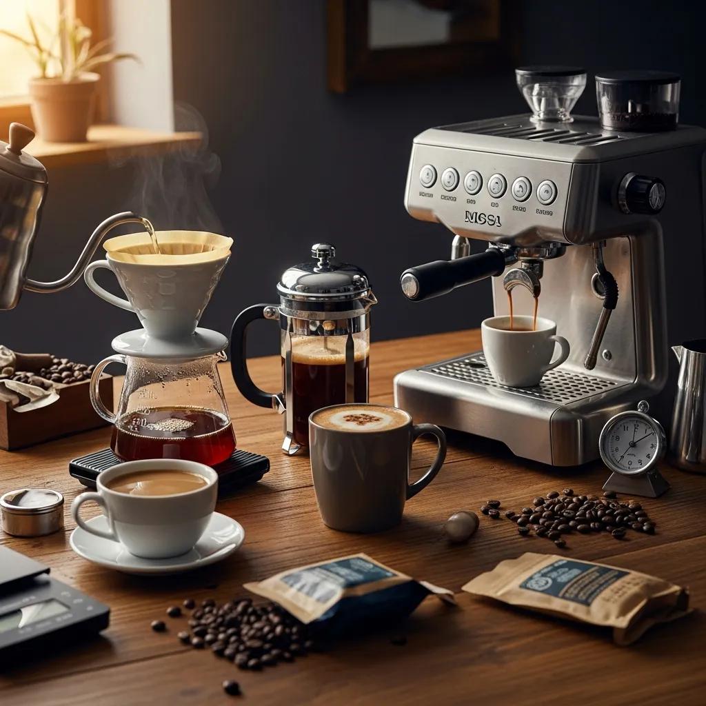 Different coffee brewing methods showcasing unique flavor profiles