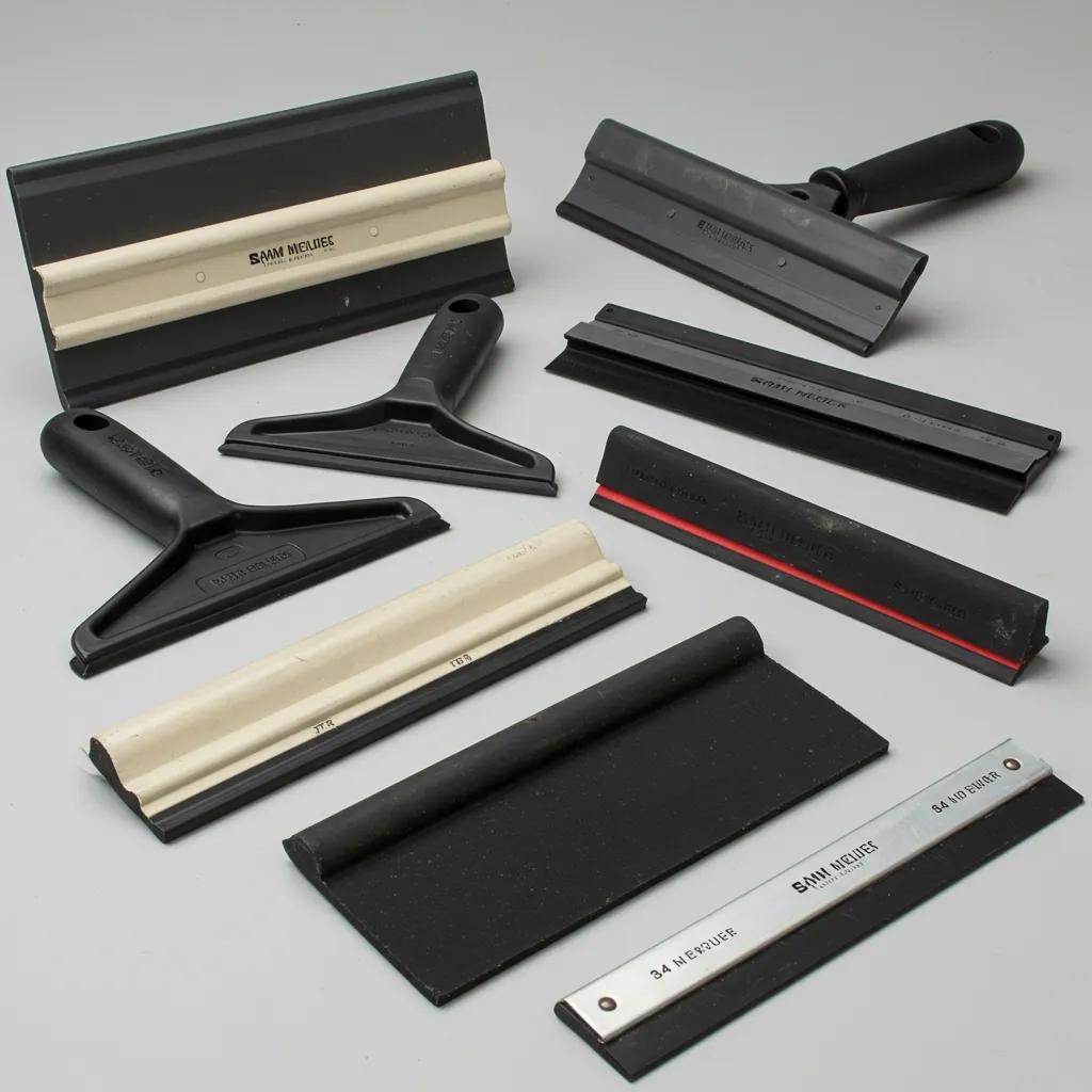 Different types of squeegees showcasing various head widths and blade materials for effective window cleaning