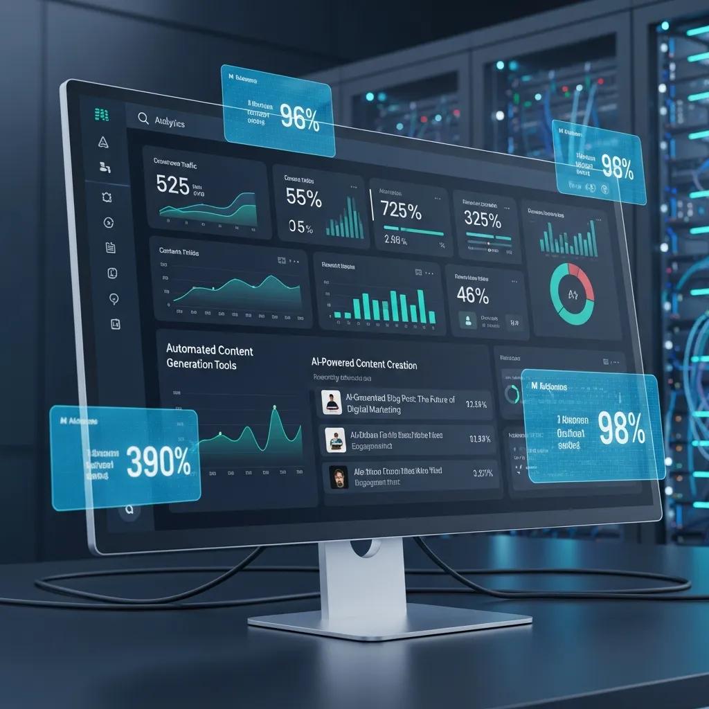 Digital dashboard showcasing analytics for automated content generation tools